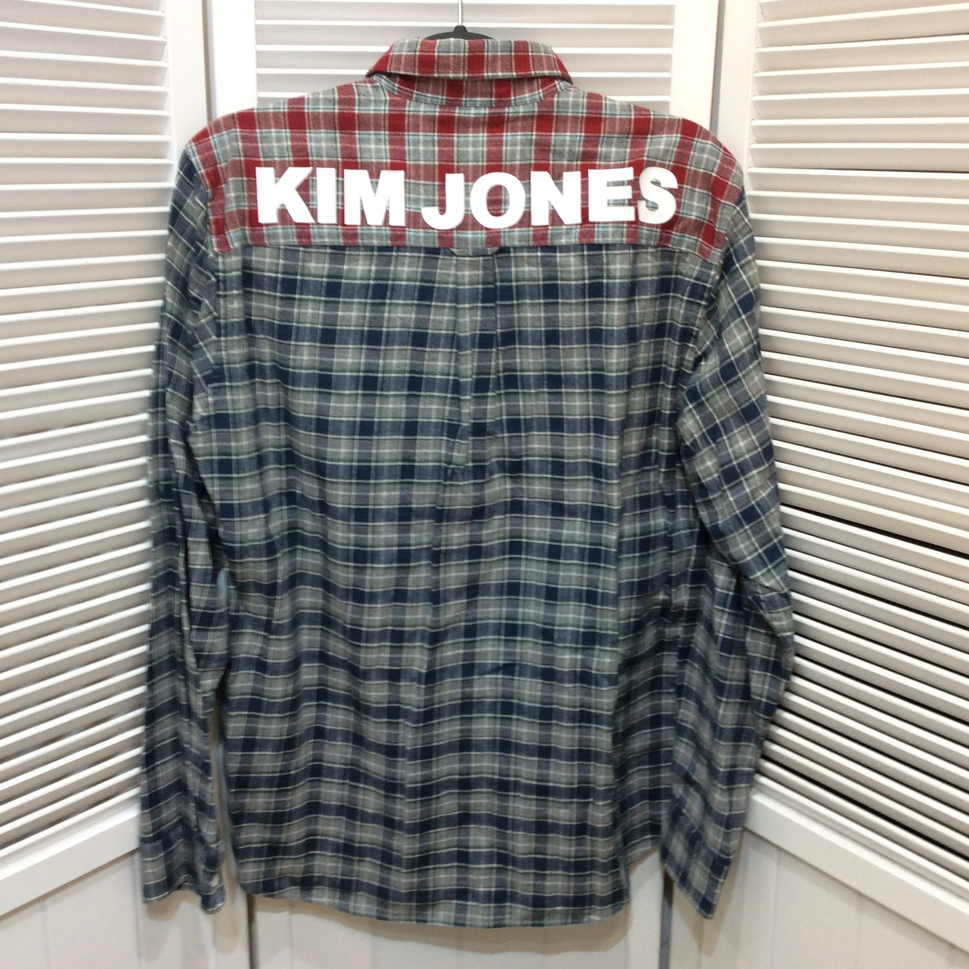 未使用☆GU ジーユー KIM JONES キムジョーンズ コラボ メンズ長袖シャツ M レッド×ブルー チェック柄