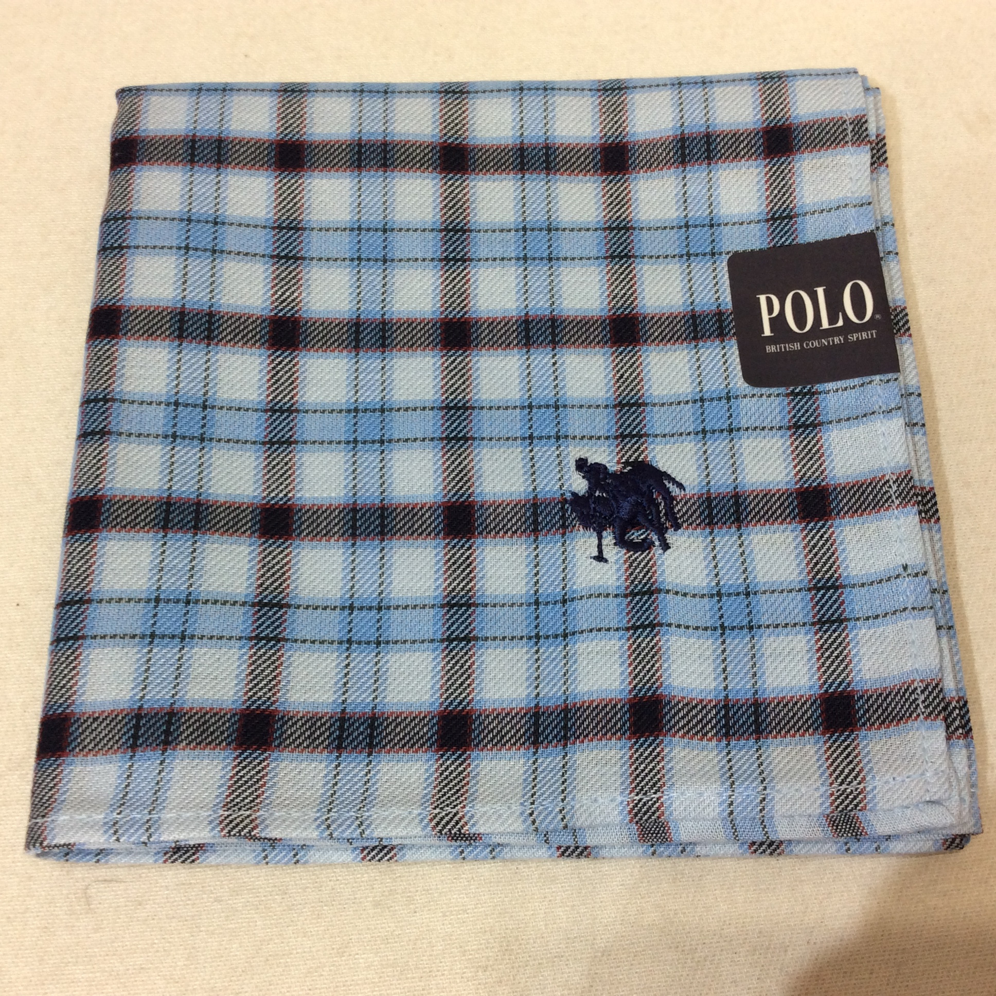 新品☆POLO ポロ メンズ ハンカチ 水色チェック柄 No,1