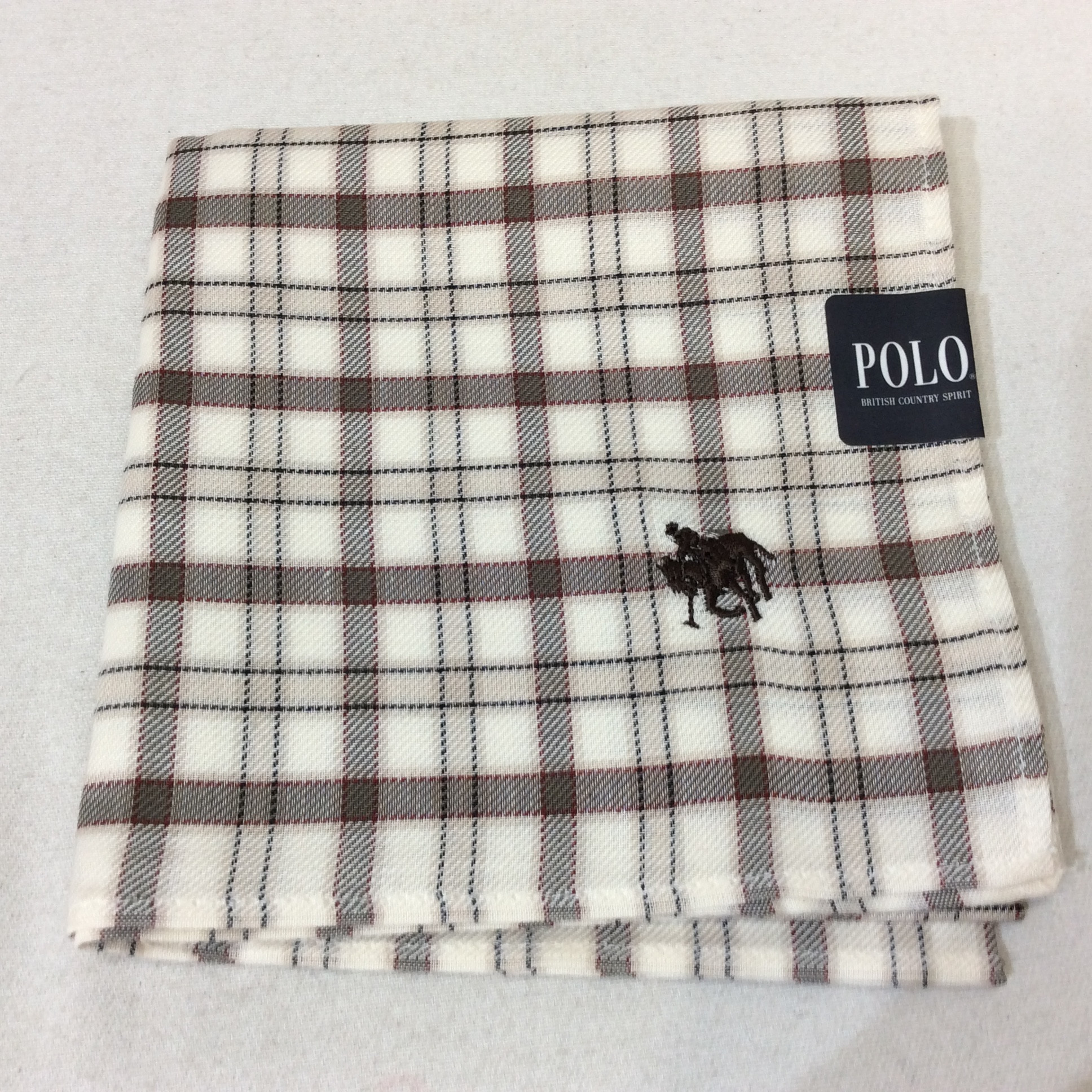 新品☆POLO ポロ メンズ ハンカチ アイボリーチェック柄 No,2