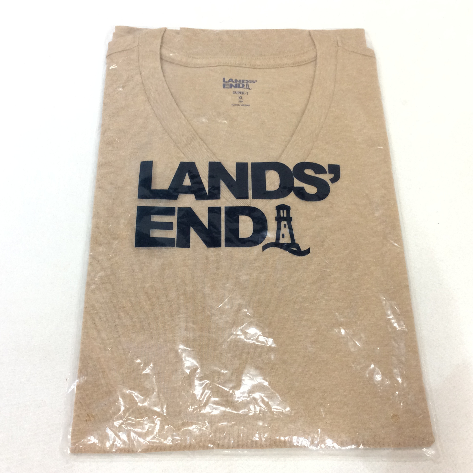 未使用☆LANDS' END ランズエンド メンズ VネックTシャツ XL ベージュ