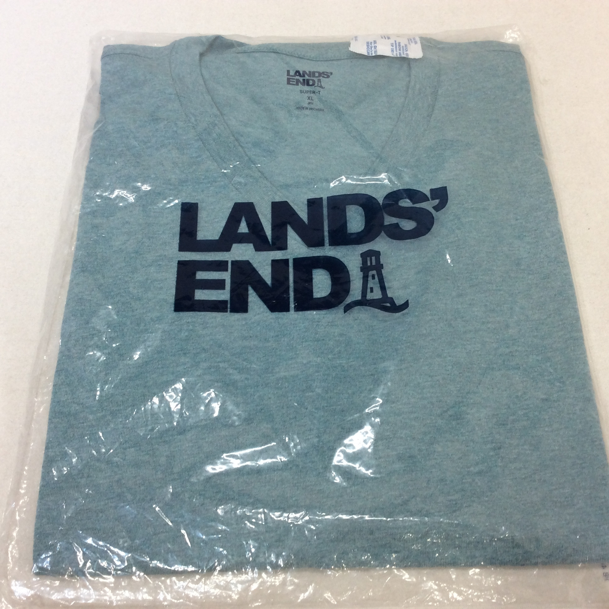 未使用☆LANDS' END ランズエンド メンズ VネックTシャツ XL ブルー系