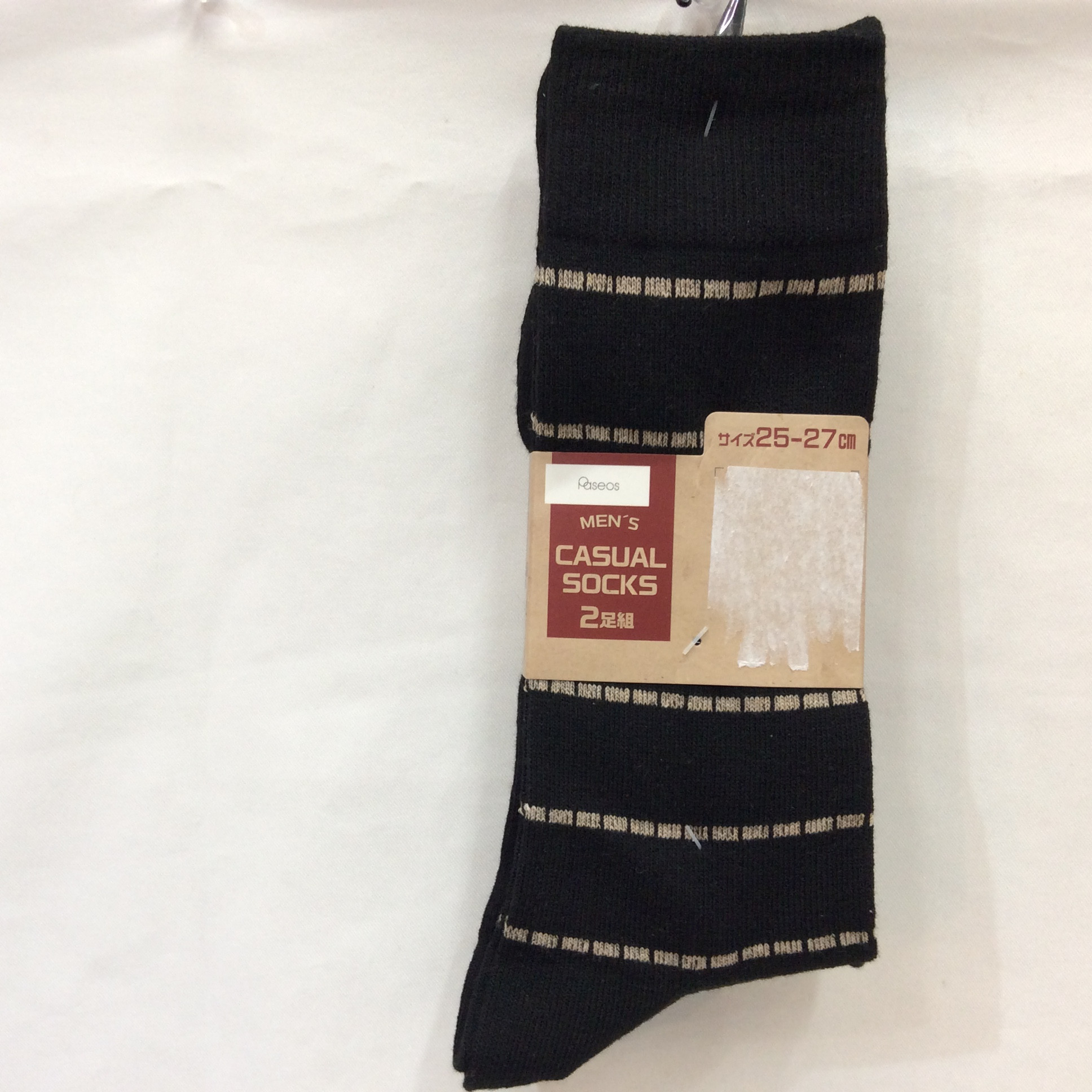 未使用 パシオス  メンズソックス ２足組  25〜27cm ブラックボーダー