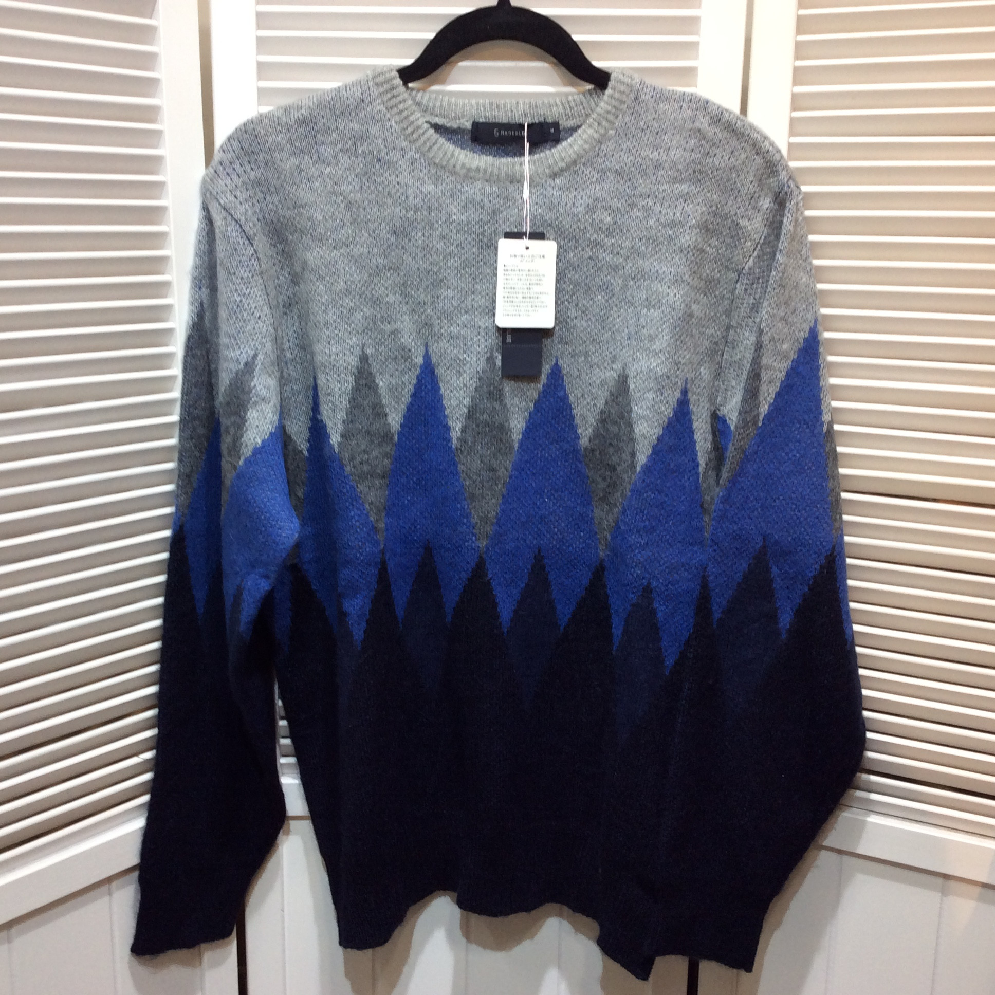 未使用☆RAGEBLUE レイジブルー メンズ 起毛アーガイルニット 長袖セーター M グレー×ブルー×ネイビー