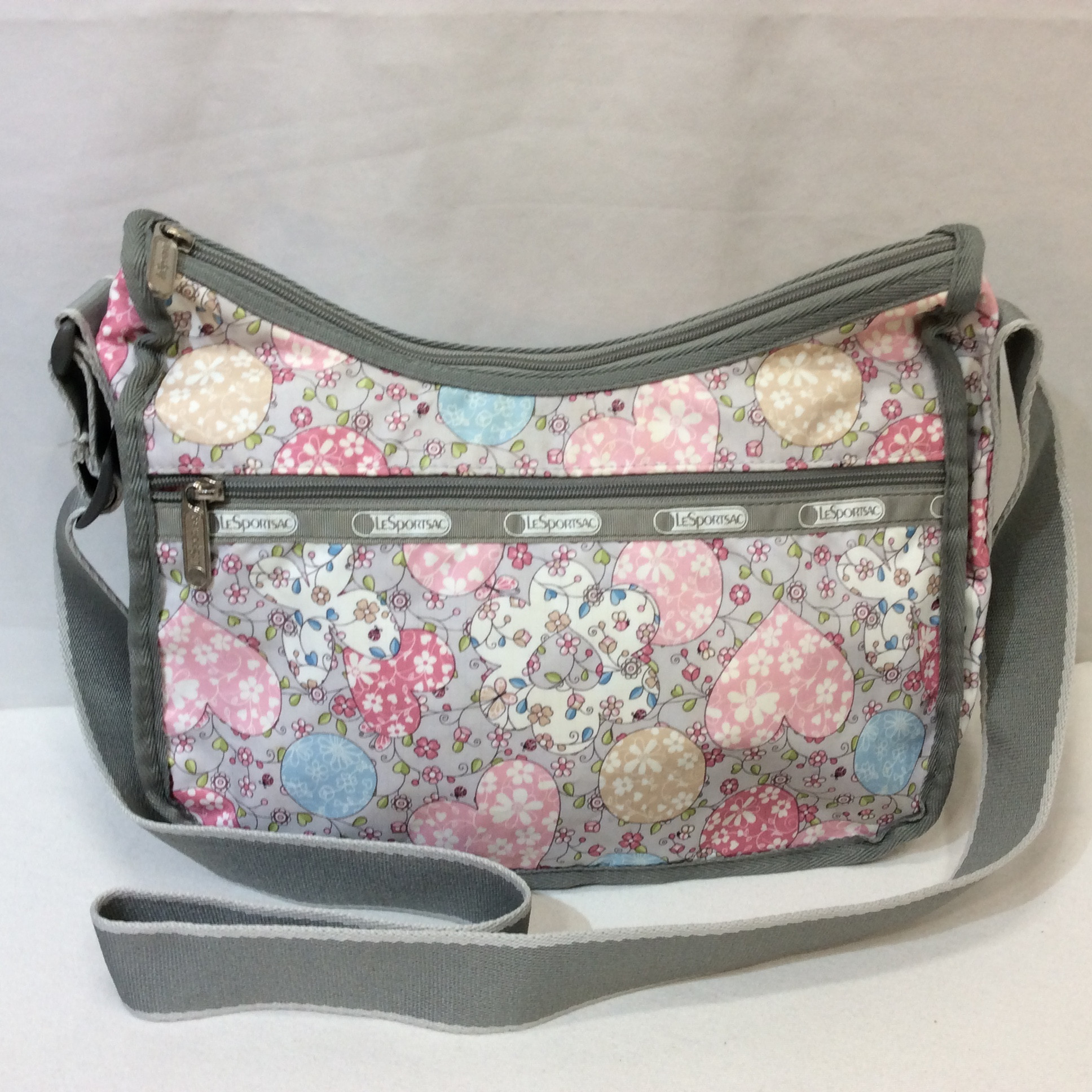 レスポートサック ショルダーバッグ グレー ハート フラワー