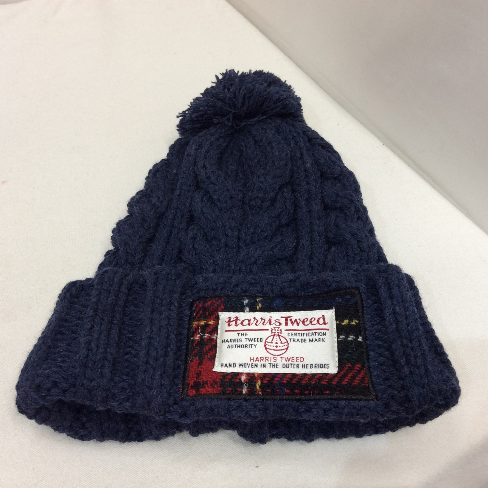 しまむら／ハリスツイード ニット帽子  50〜59cm ネイビー 美品