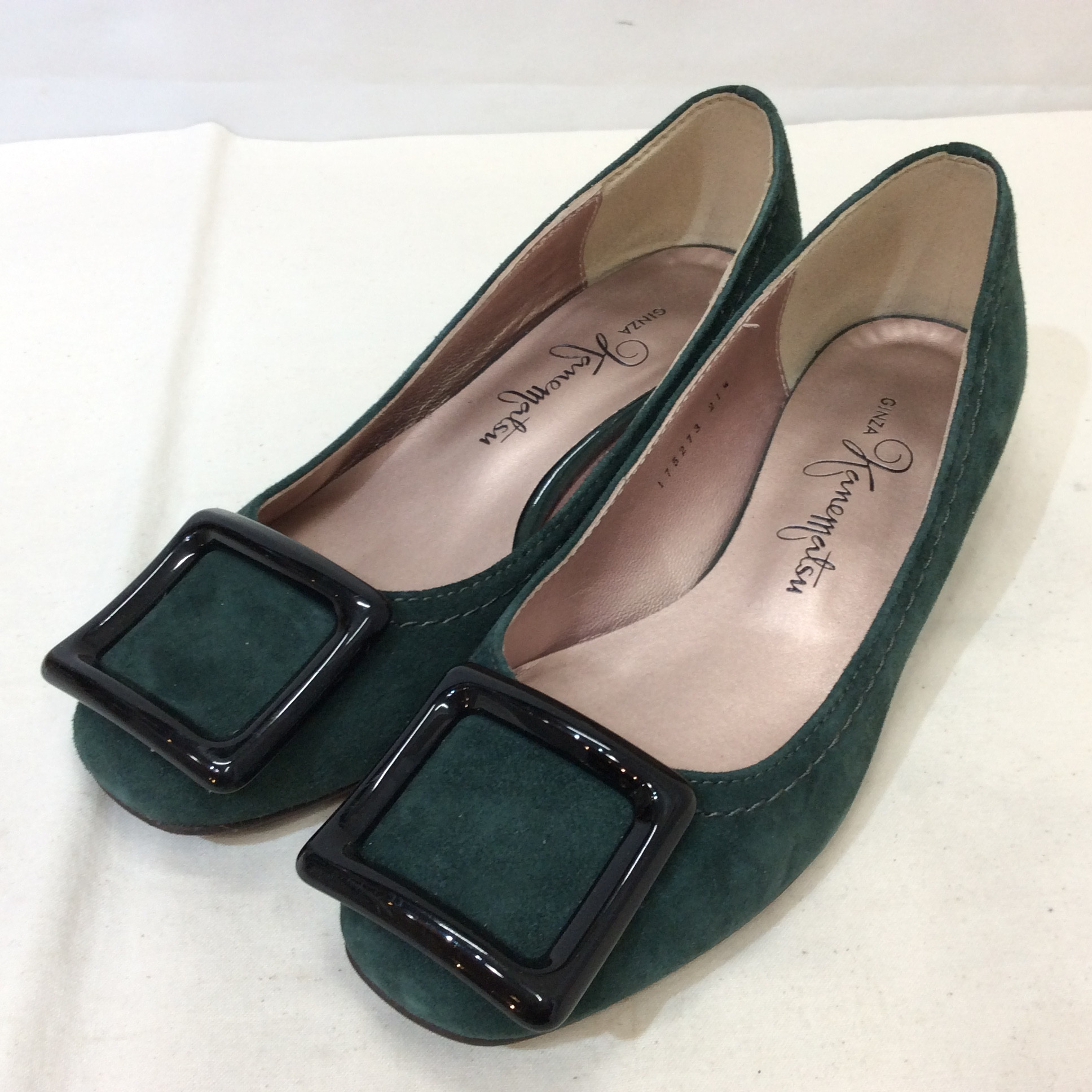 銀座かねまつ スエードパンプス 21.5cm グリーン