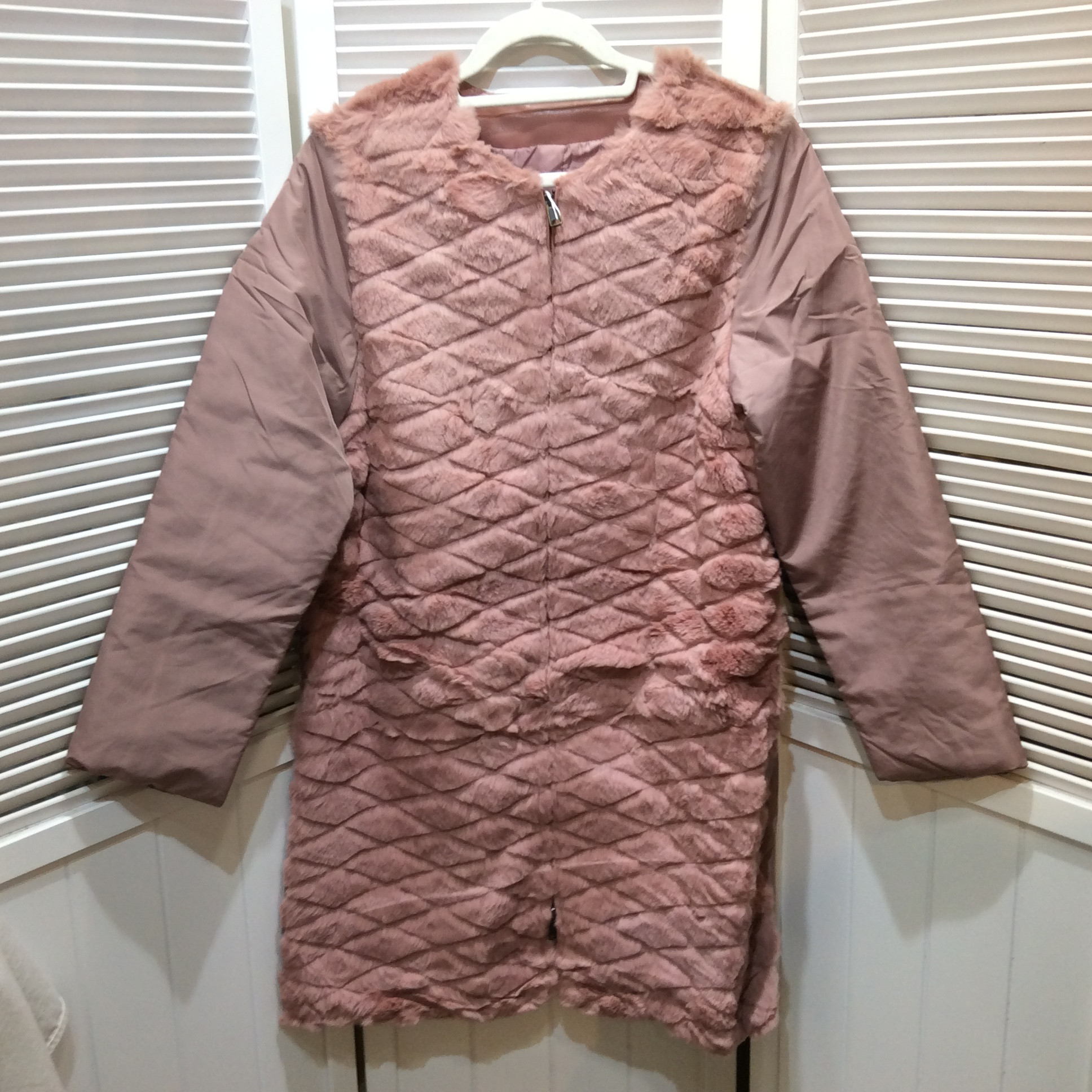 中綿×フェイクファー コート ピンク