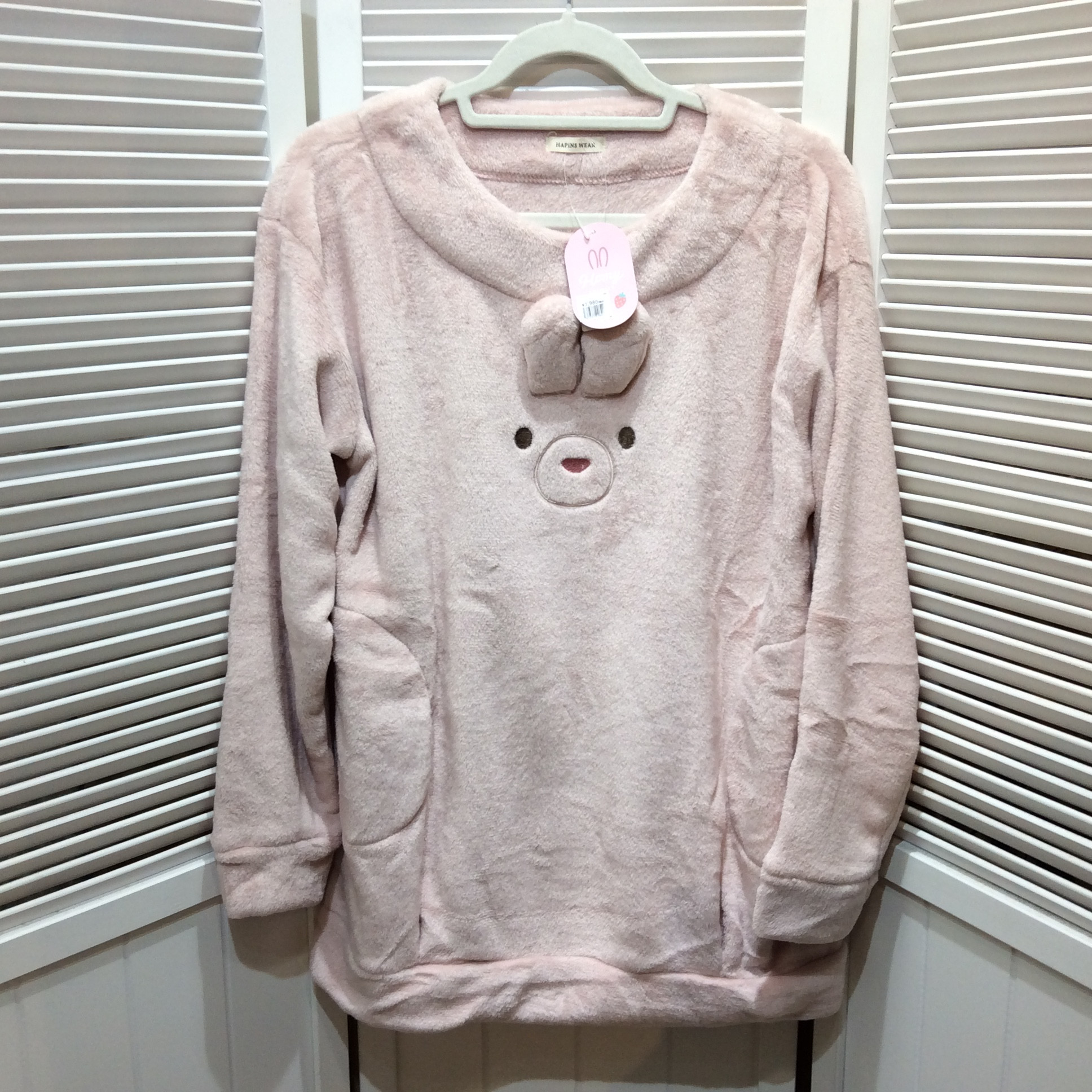 未使用☆フランネルチュニック M~L ピンク ウサギ ふわふわ