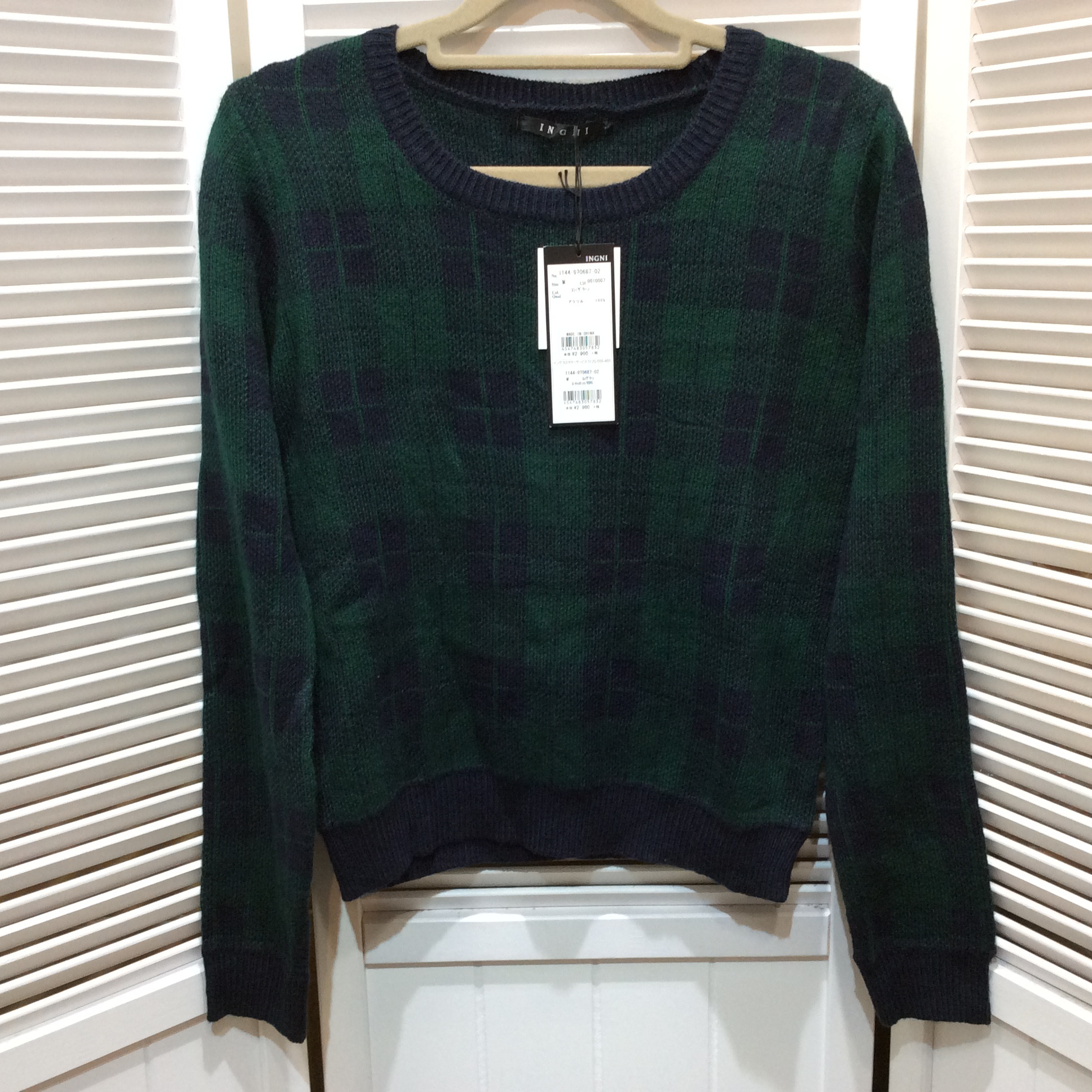 未使用☆INGNI イング レディース 長袖セーター M ネイビー×グリーンチェック柄