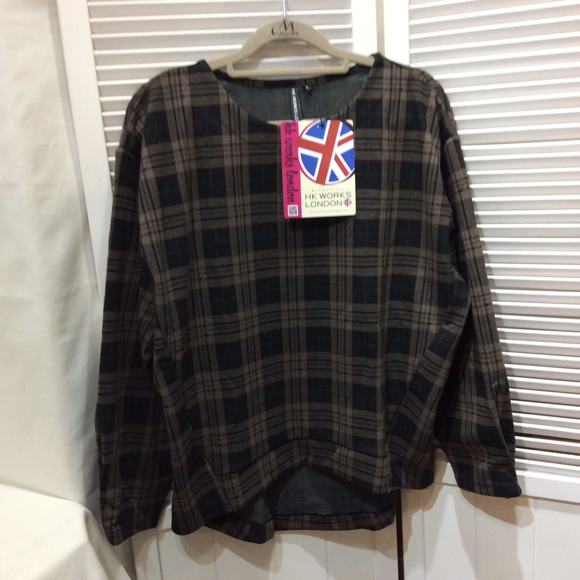 未使用 HK WORKS LONDON カットソー L ブラウン／チェック柄