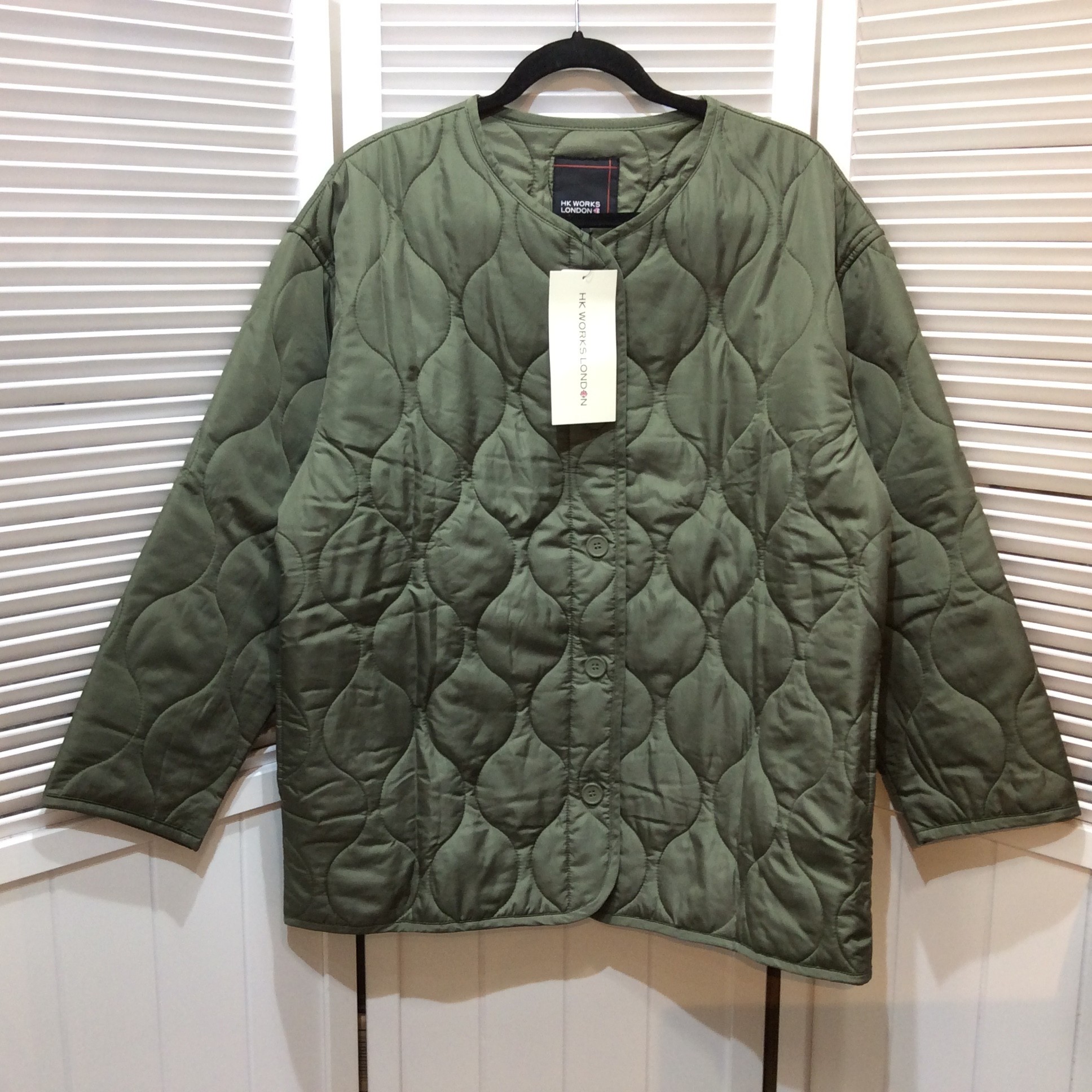 未使用 HK WORKS LONDON ノーカラー中綿コート  L カーキ