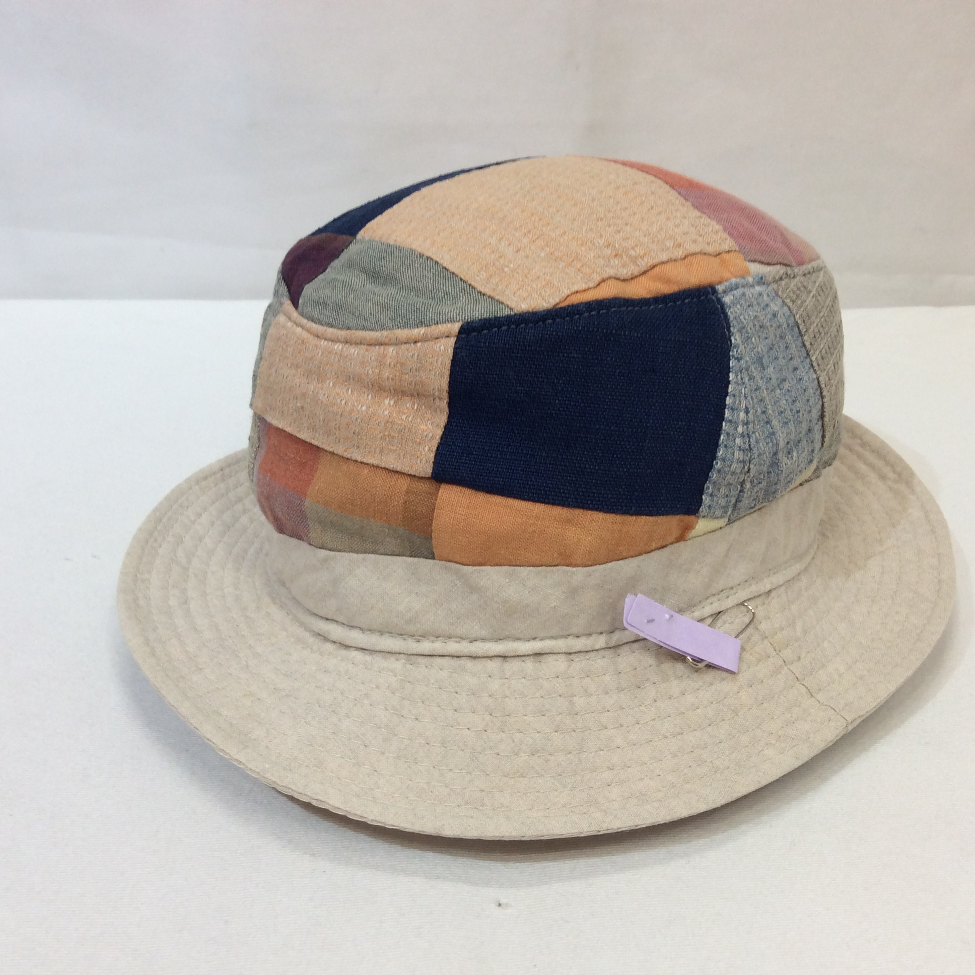 麻 帽子  パッチワーク