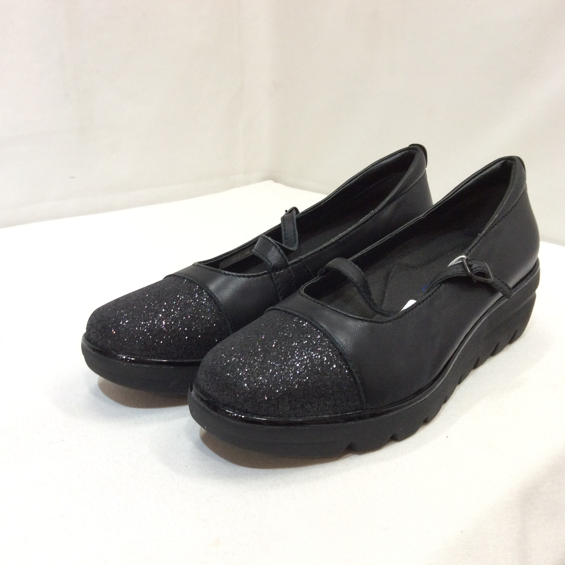 合皮厚底シューズ  24.5cm ブラック／ラメ