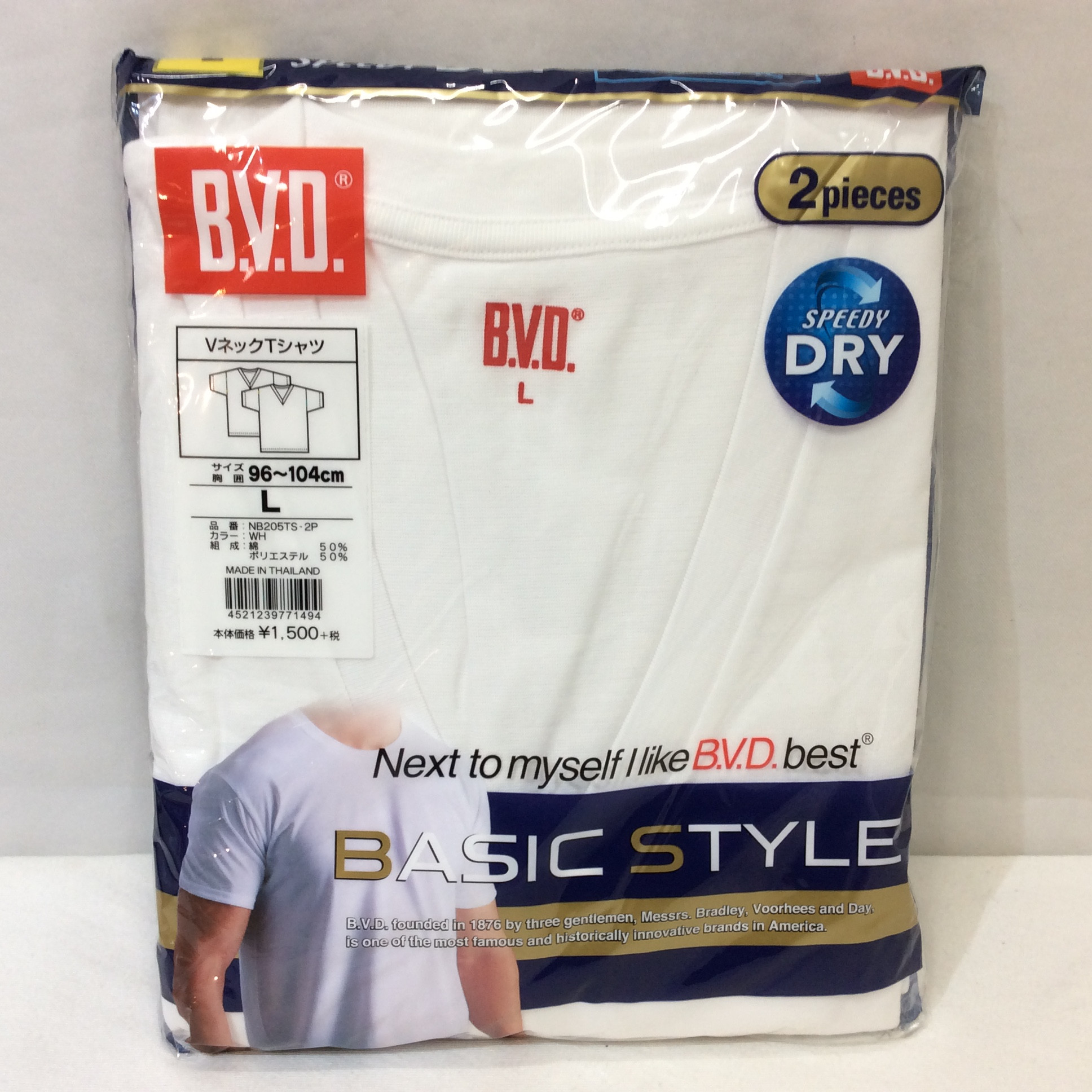 未使用☆紳士 B.V.D VネックTシャツ 2枚組 L ホワイト