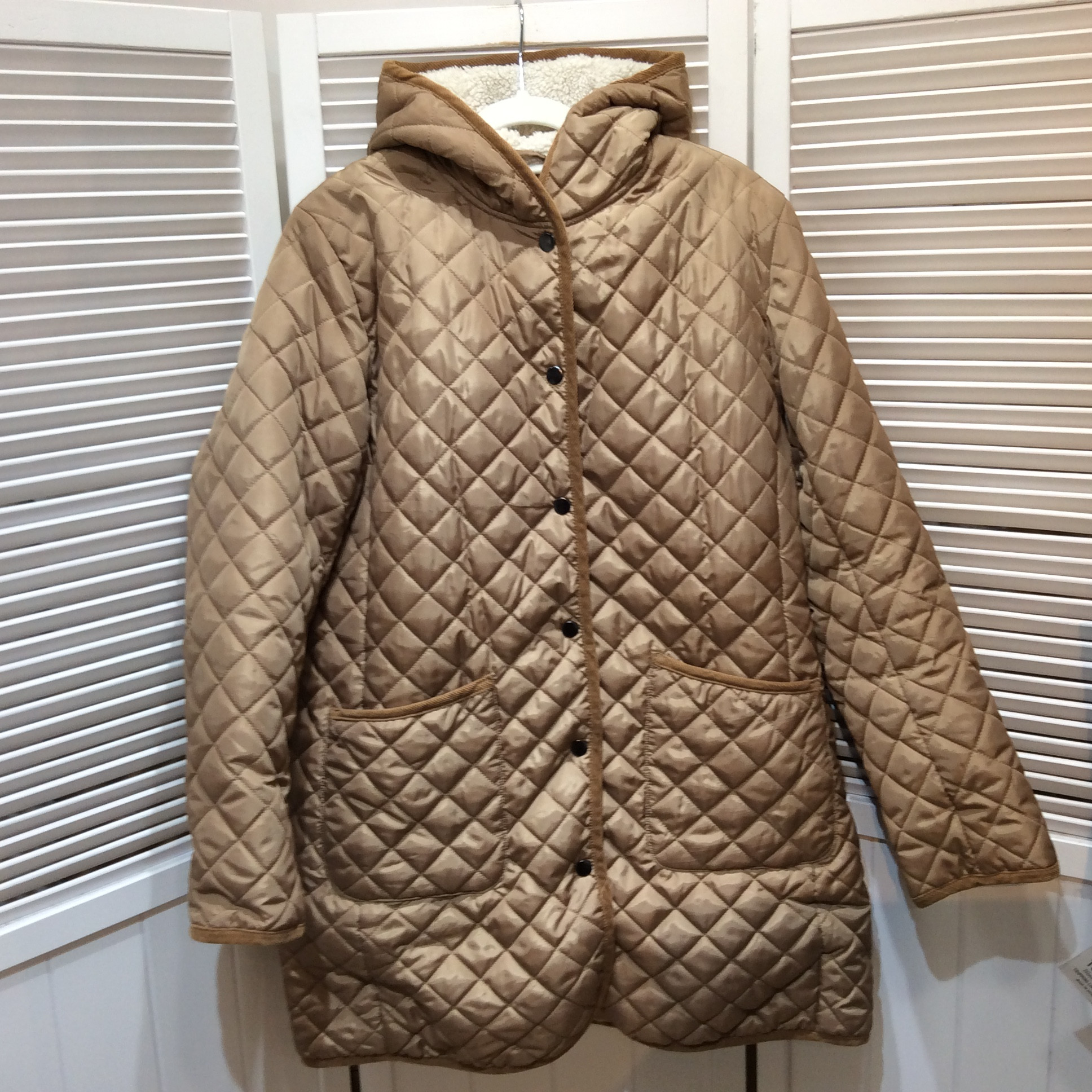 西友 フード付き中綿キルティングコート 3L ベージュ