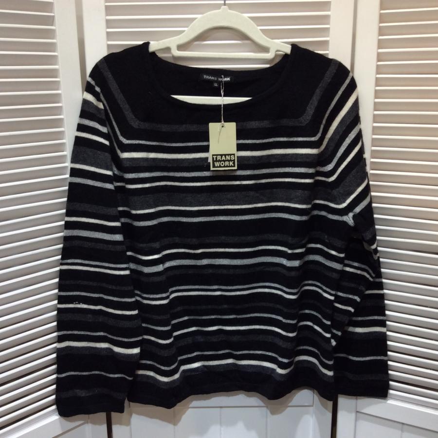 未使用☆TRANS WORK トランスワーク レディース アンゴラ混 長袖セーター LL ブラック ボーダー柄 三陽商会
