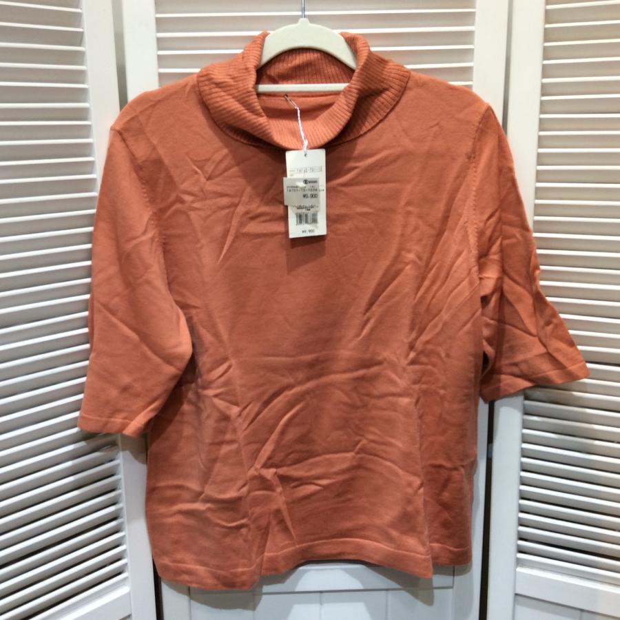 未使用☆TRANS WORK トランスワーク レディース 5分袖 タートルセーター LL ピンク系 三陽商会