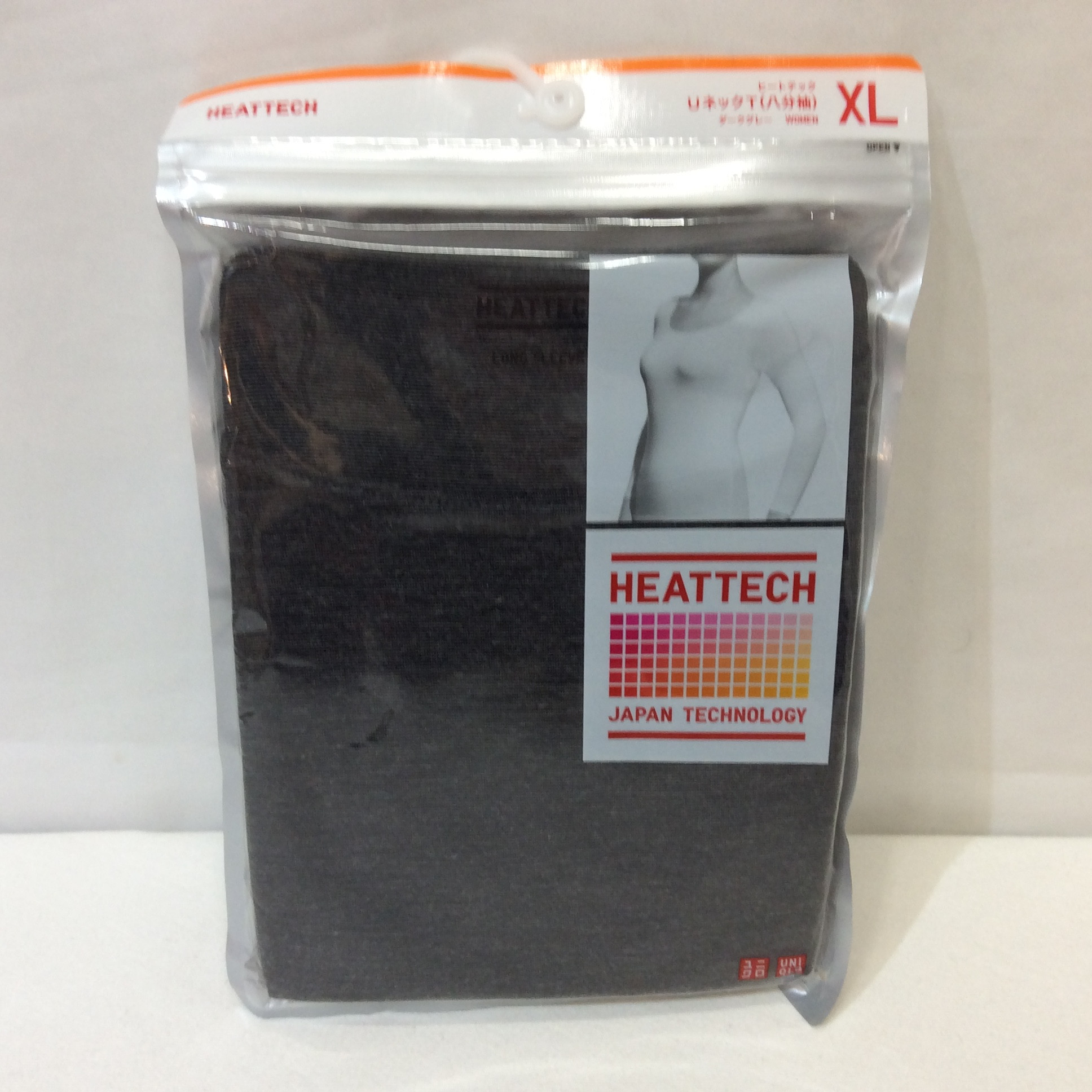 未使用☆ユニクロ レディース ヒートテック UネックT(八分袖) XL ダークグレー