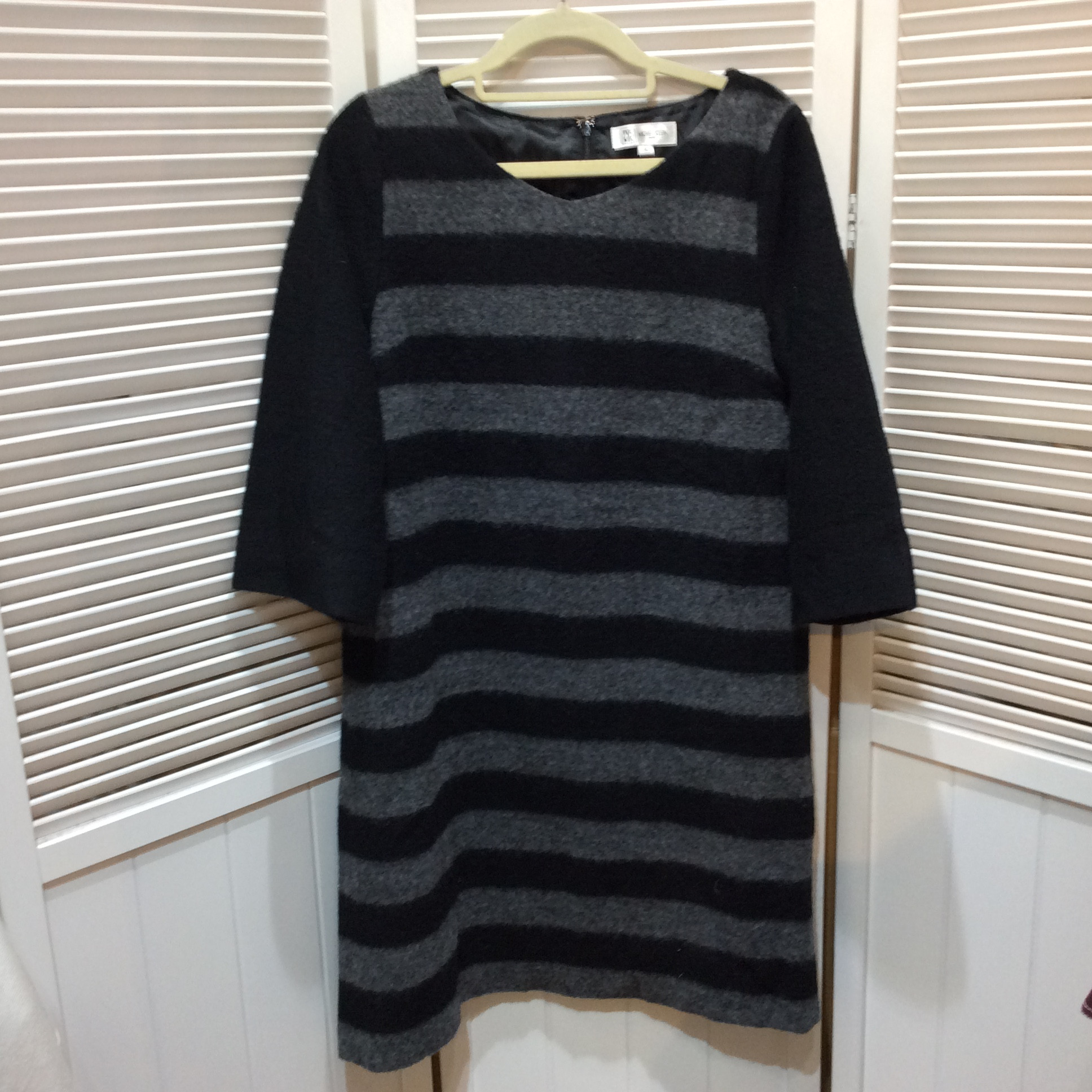 MK ミッシェルクラン ワンピース 40 ブラック×グレー ボーダー