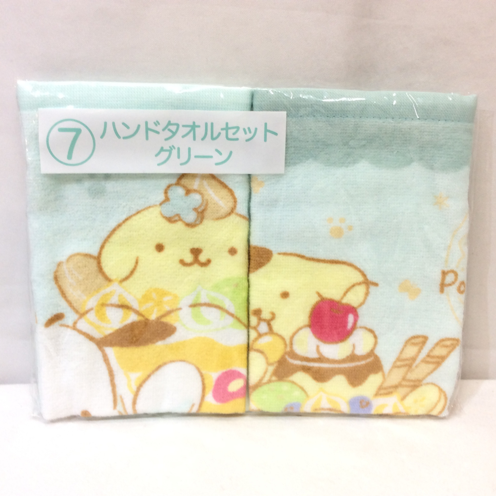 未使用☆ポムポムプリン&ポチャッコ ハンドタオルセット グリーン サンリオ当たりくじ