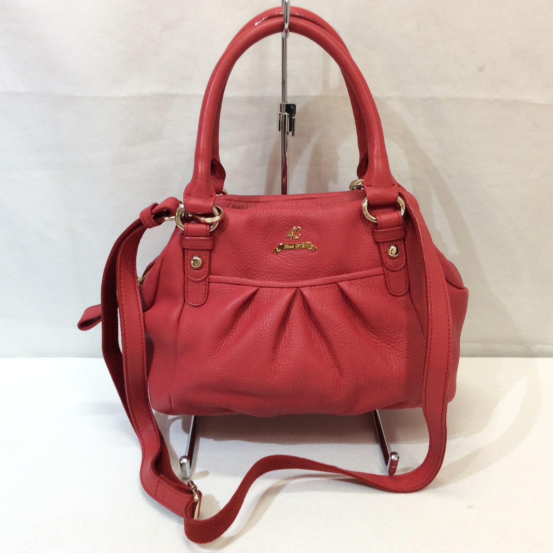 4℃ 2WAY レザーバッグ ピンク ハンドバッグ ショルダーバッグ