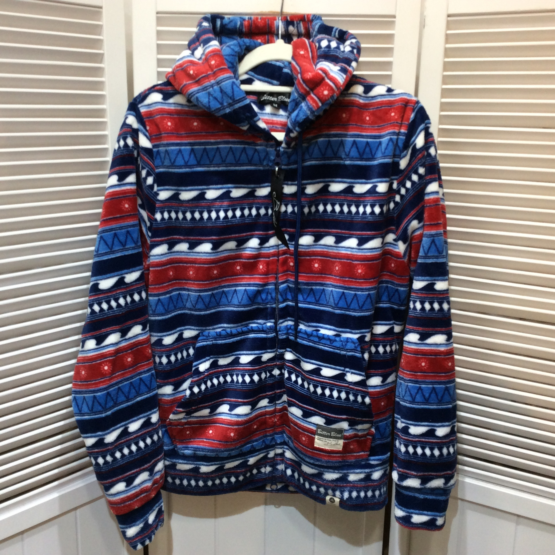 メンズ パーカー M ブルー×レッド