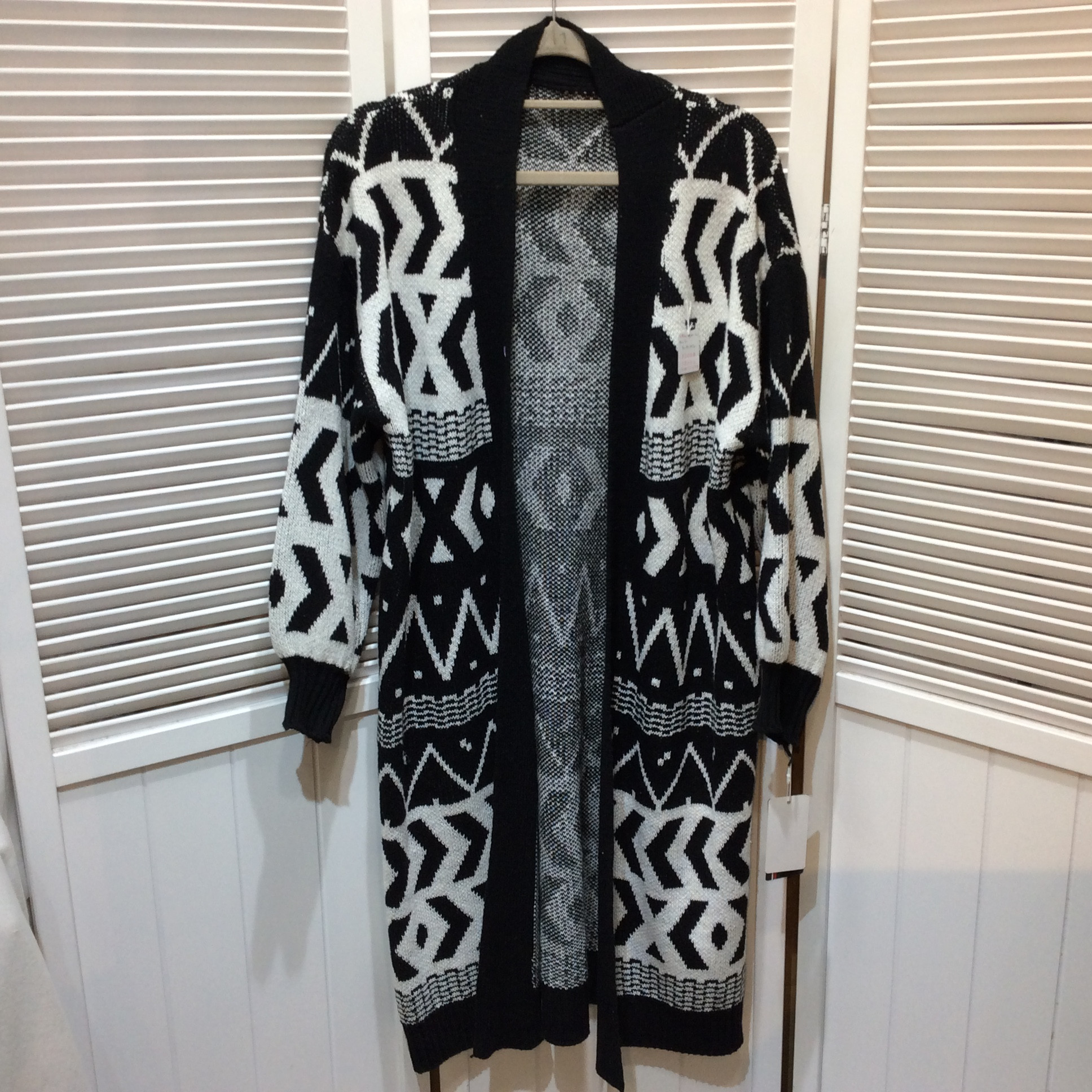 値下げ❗️新品☆3s4you レディース ロングカーディガン M~L ブラック×ホワイト ニットコート