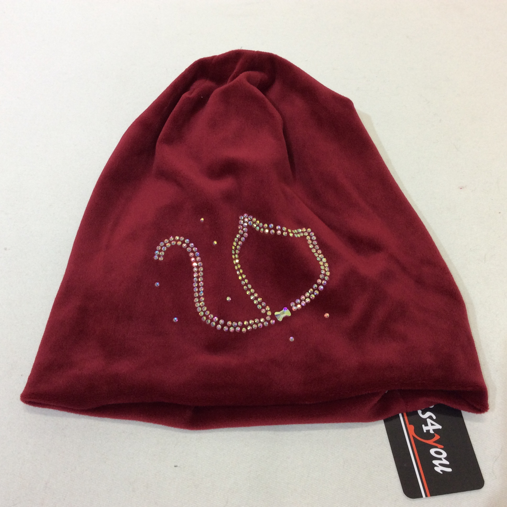 値下げ❗️新品☆3s4you ラインストーン付き ベロア帽子 エンジ系