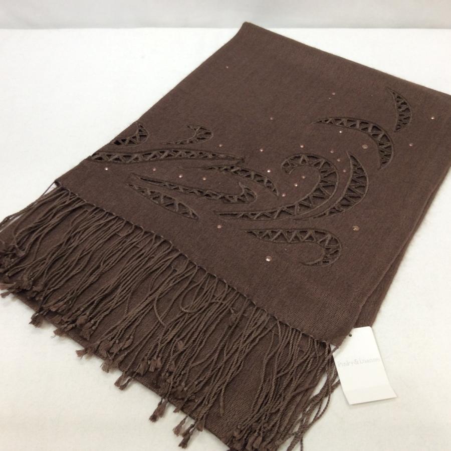 値下げ❗️未使用☆PINKY&DIANNE ピンキーアンドダイアン シルク×カシミヤストール スタッズ付き ブラウン 茶