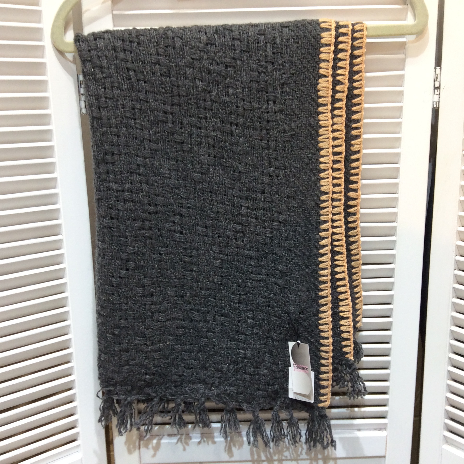 半額値下げ❗️未使用☆カシミヤストール グレー×ライトオレンジ 60×160cm