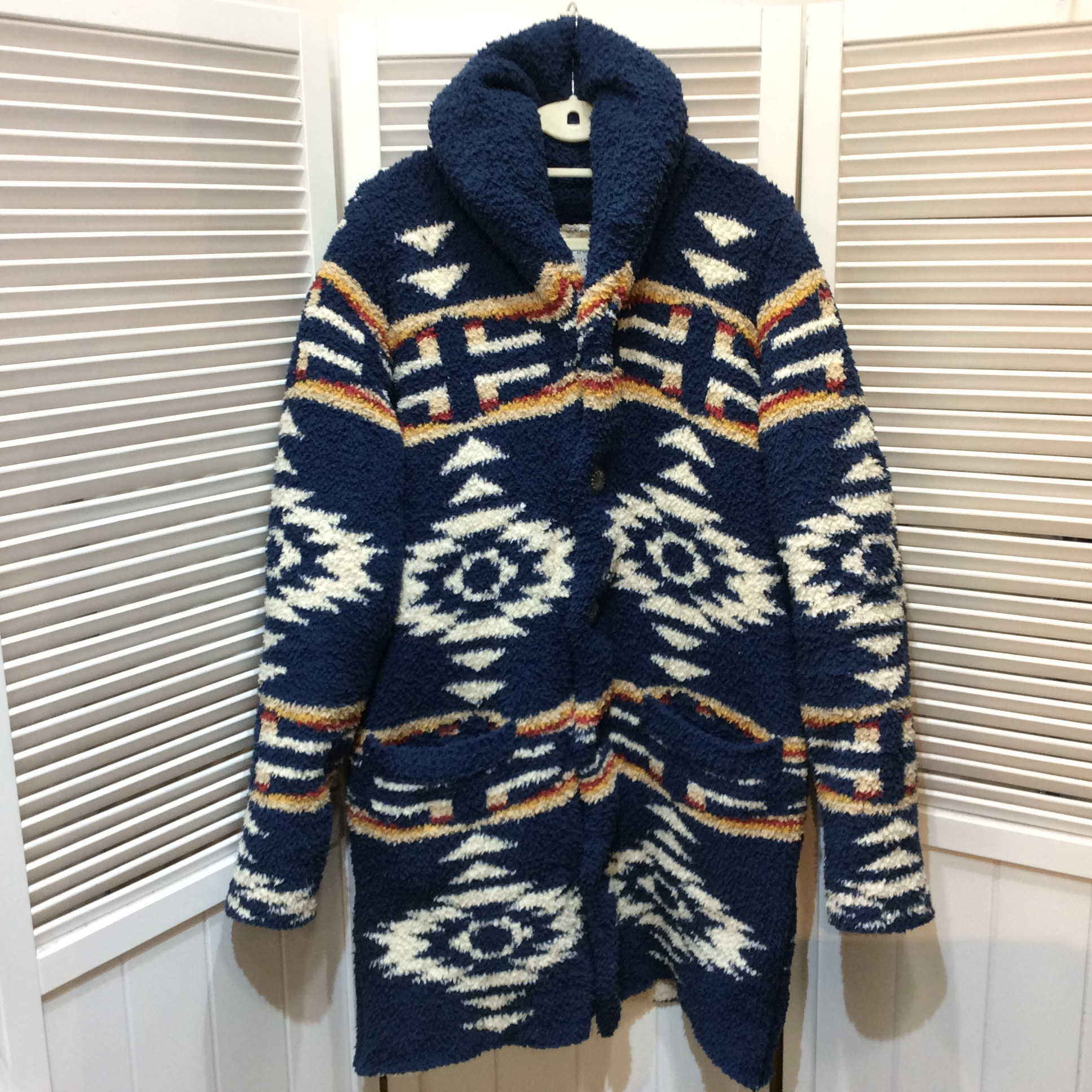 BAYFLOW ベイフロウ オルテガ柄 カーディガン 2 ブルー ネイティブ柄