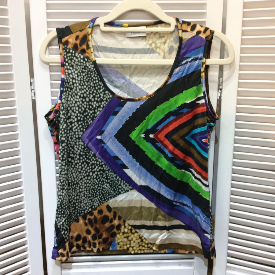 Elegance エレガンス レディース シルクノースリーブカットソー L カラー柄
