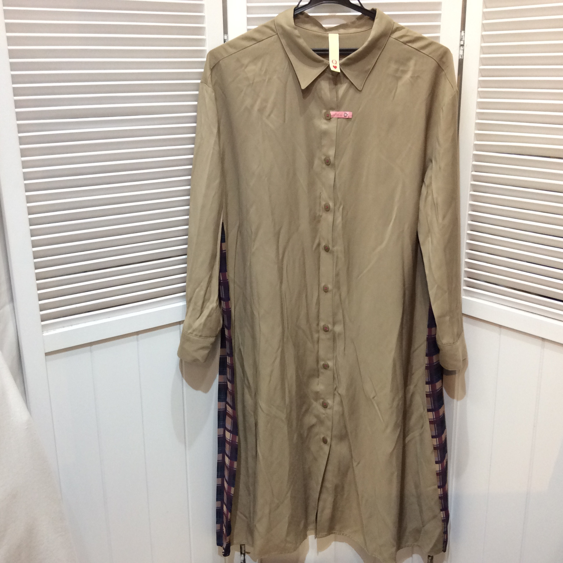 Q チュニックシャツワンピース  サイズ 2  ベージュ／チェック柄