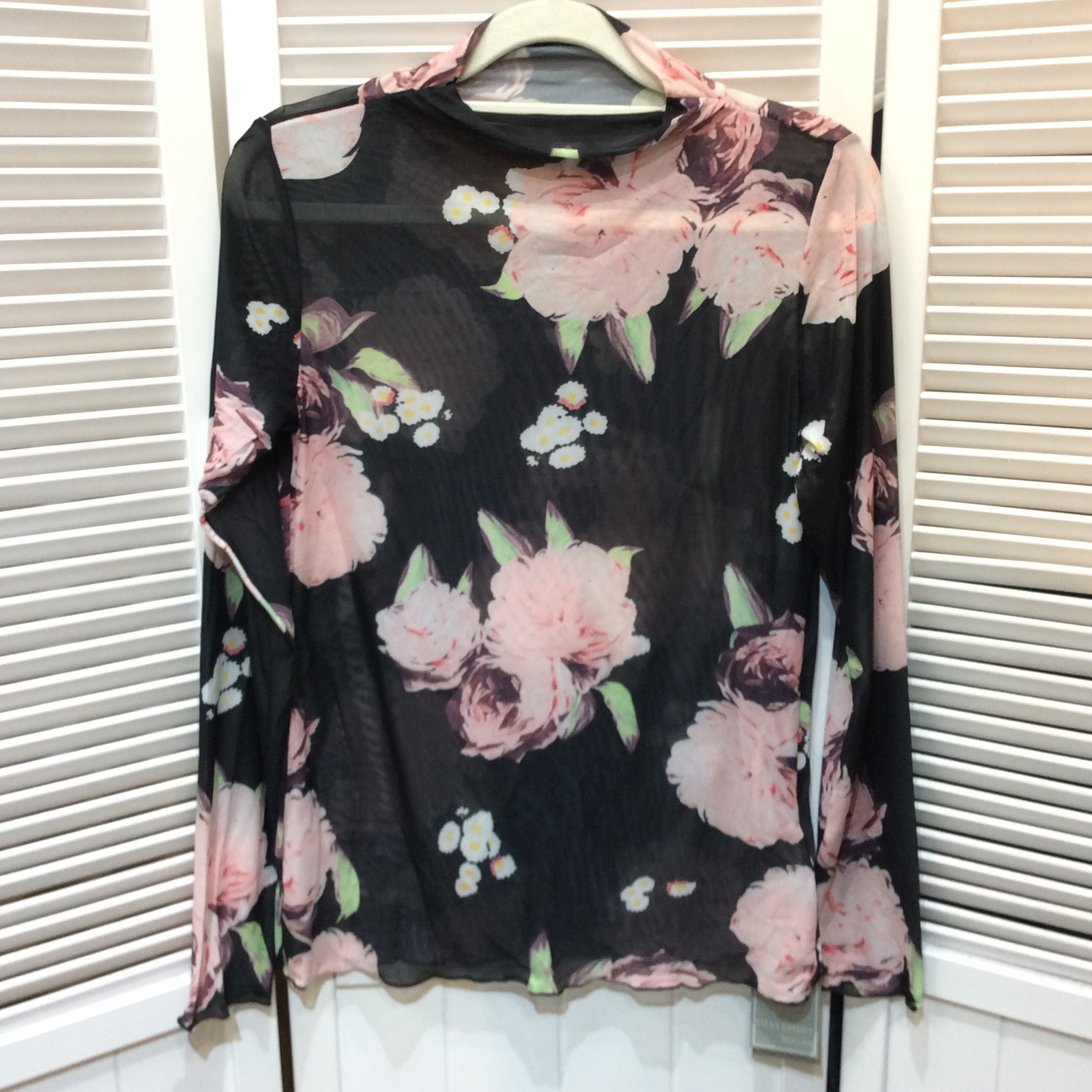 未使用☆SILVERMINT SUGAR シルバーミントシュガー メッシュカットソー M ブラック×花柄 ショップチャンネル