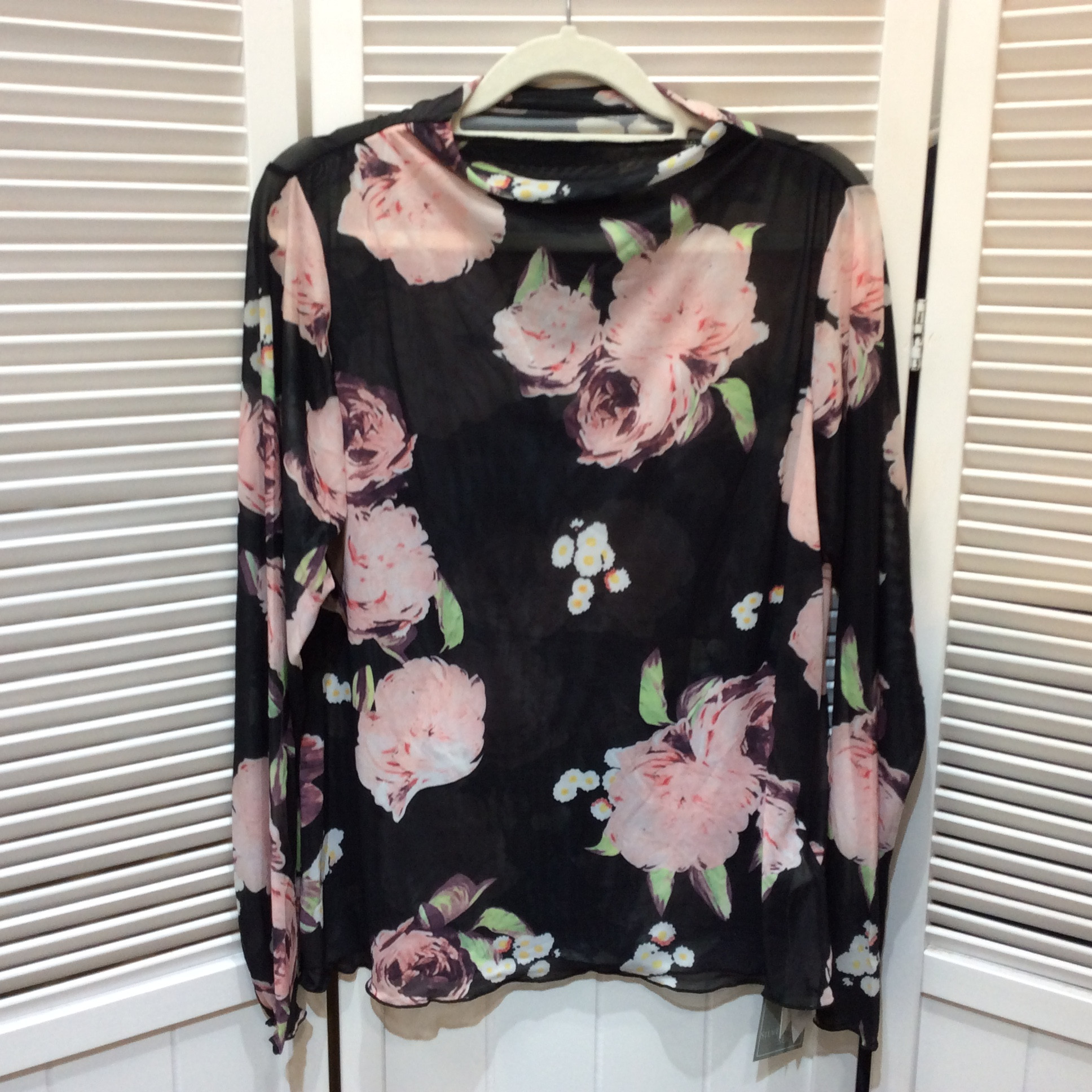 未使用☆SILVERMINT SUGAR シルバーミントシュガー メッシュカットソー 3L ブラック×花柄 ショップチャンネル