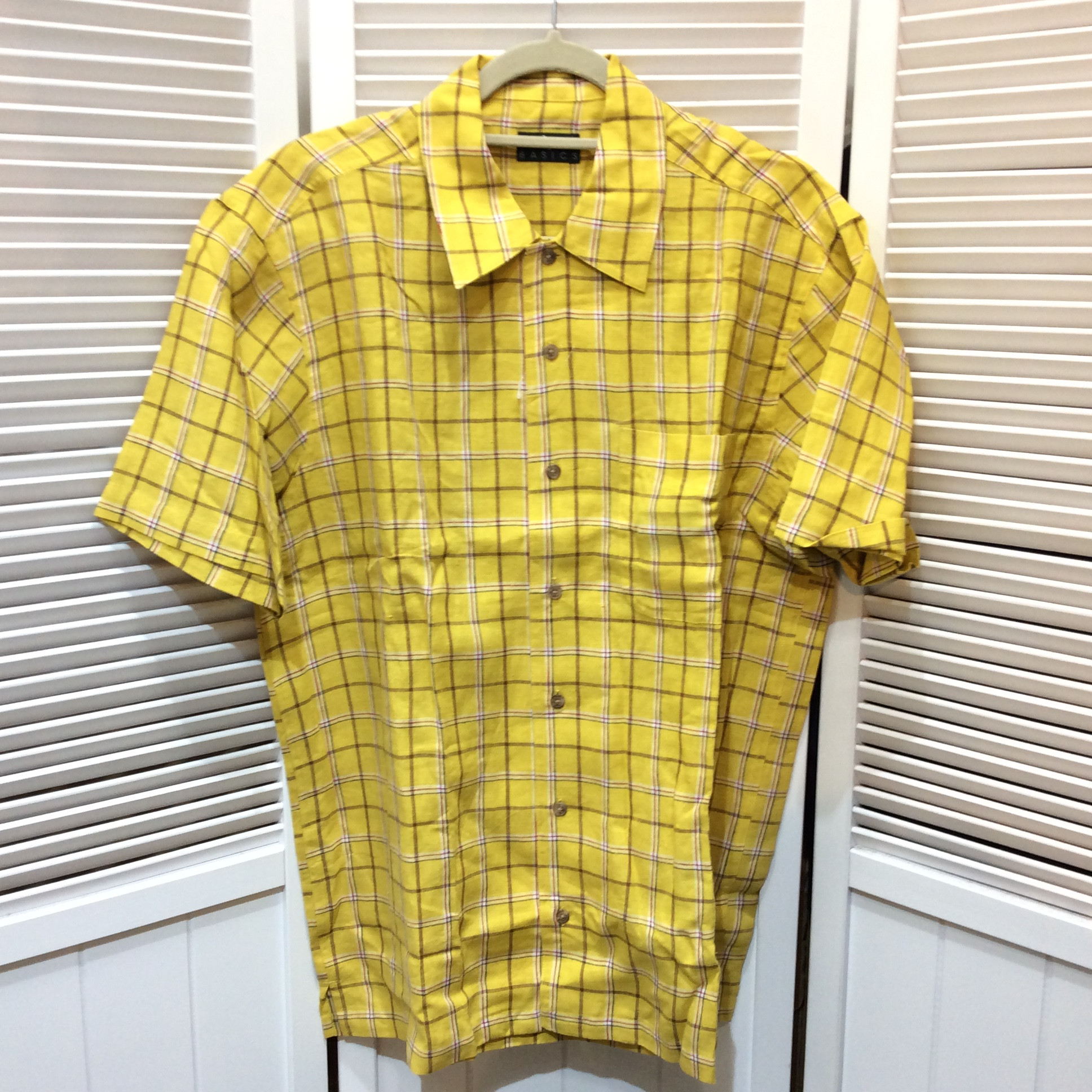 未使用☆IY BASICS メンズ 麻 半袖シャツ L イエロー