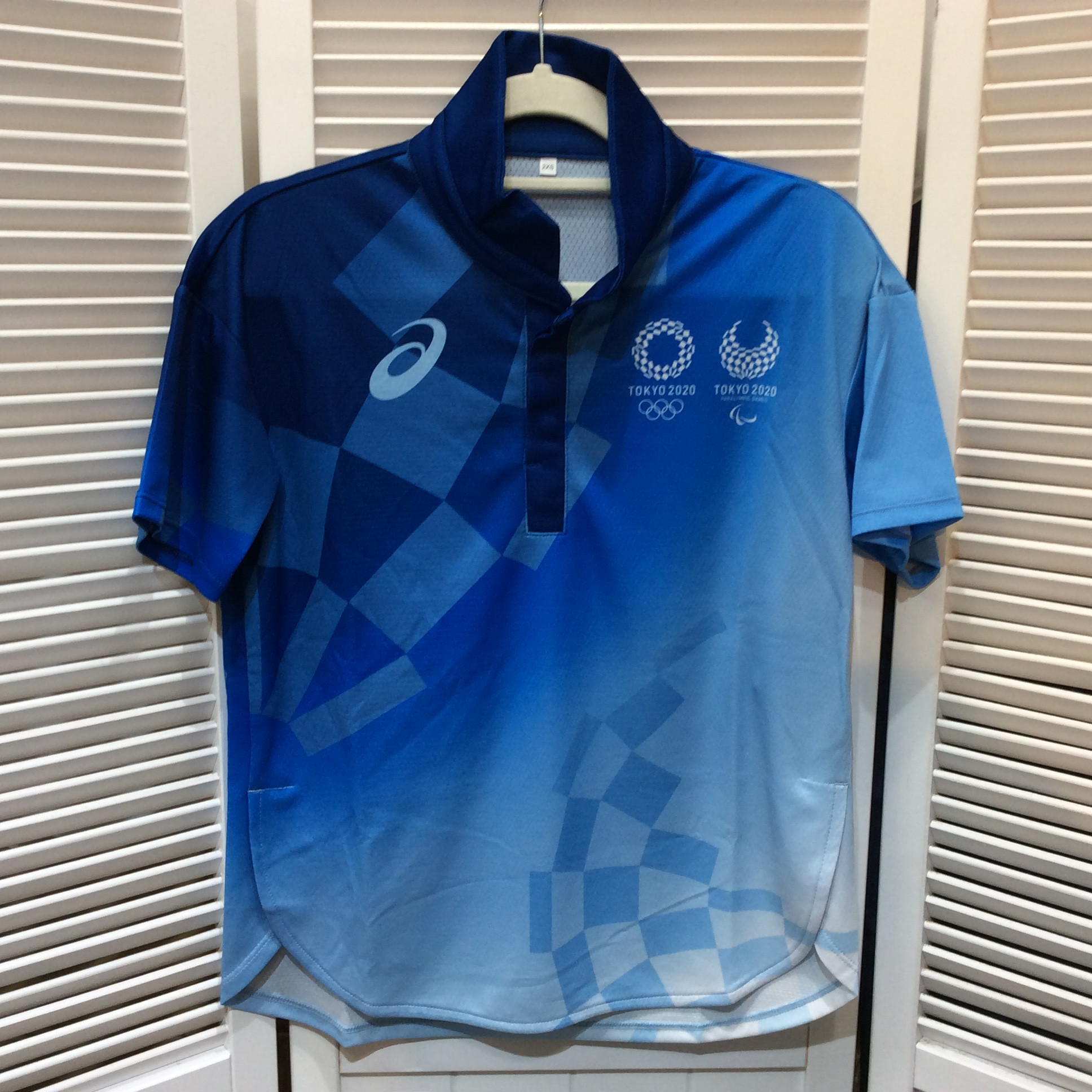 未使用☆TOKYO 2020 アシックス 半袖ポロシャツ 2XS ブルー