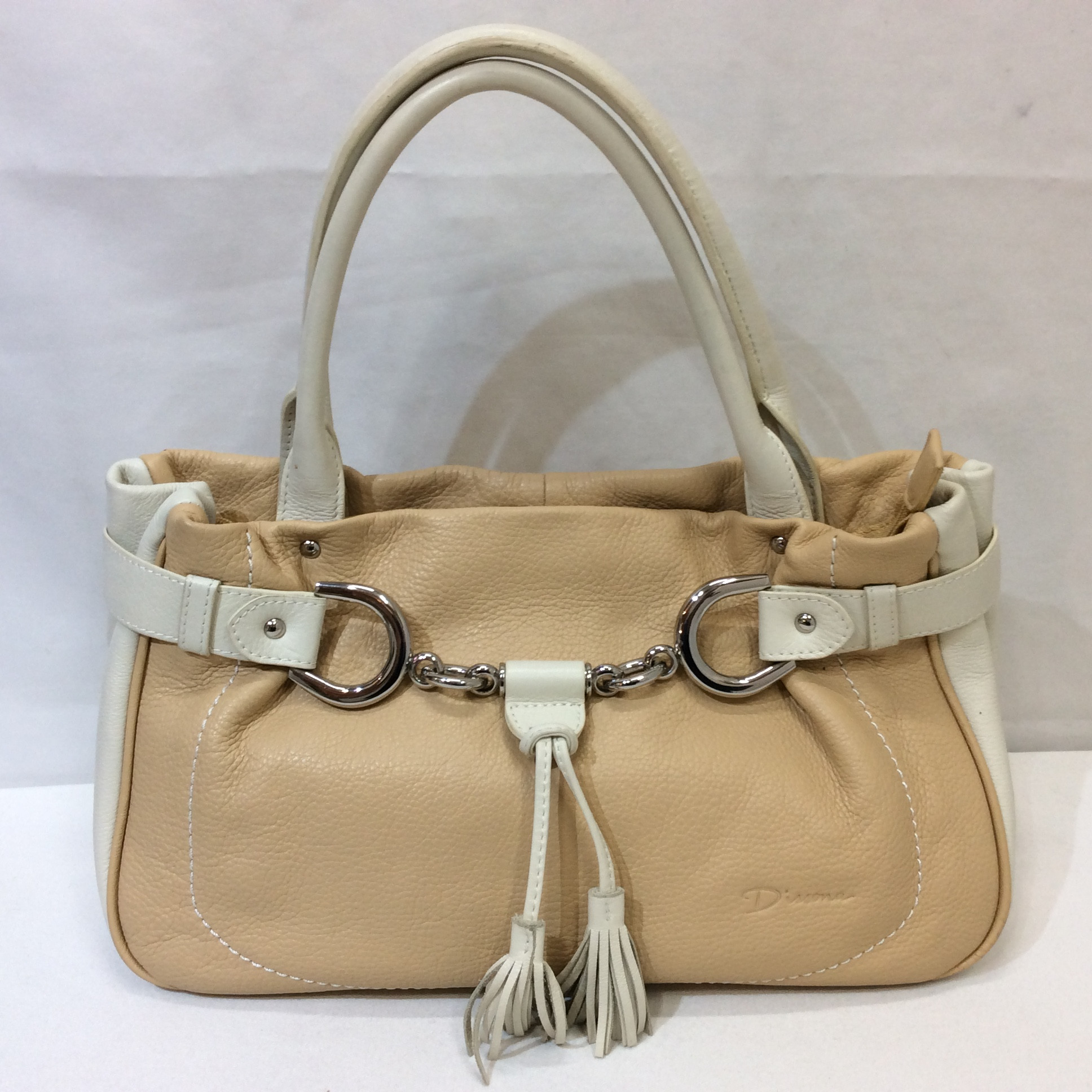 Dissona レザーハンドバッグ ベージュ×ホワイト