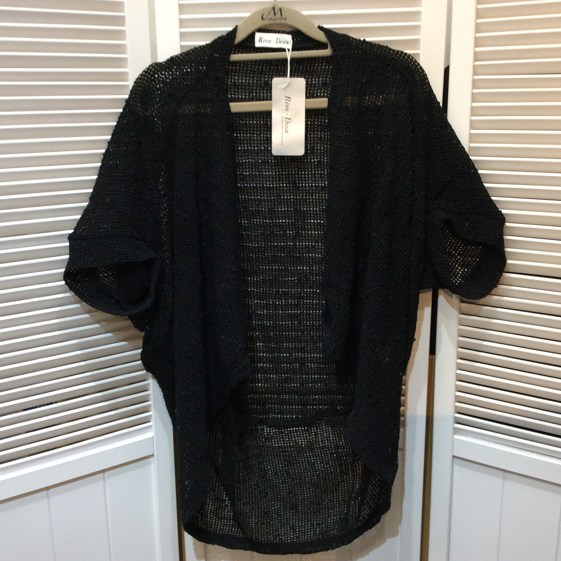 新品☆三越伊勢丹 Reve-Deux レディース メッシュ デザインカーディガン M~LL ブラック スパンコール