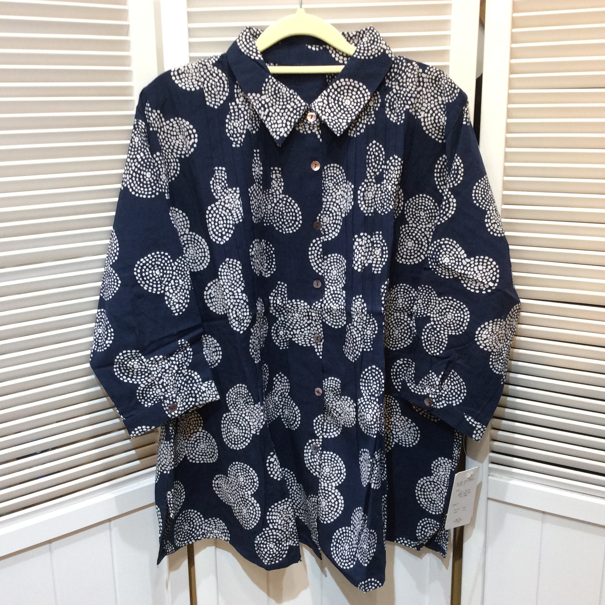 新品☆3s4you 麻混オーバーブラウス M~L ネイビー