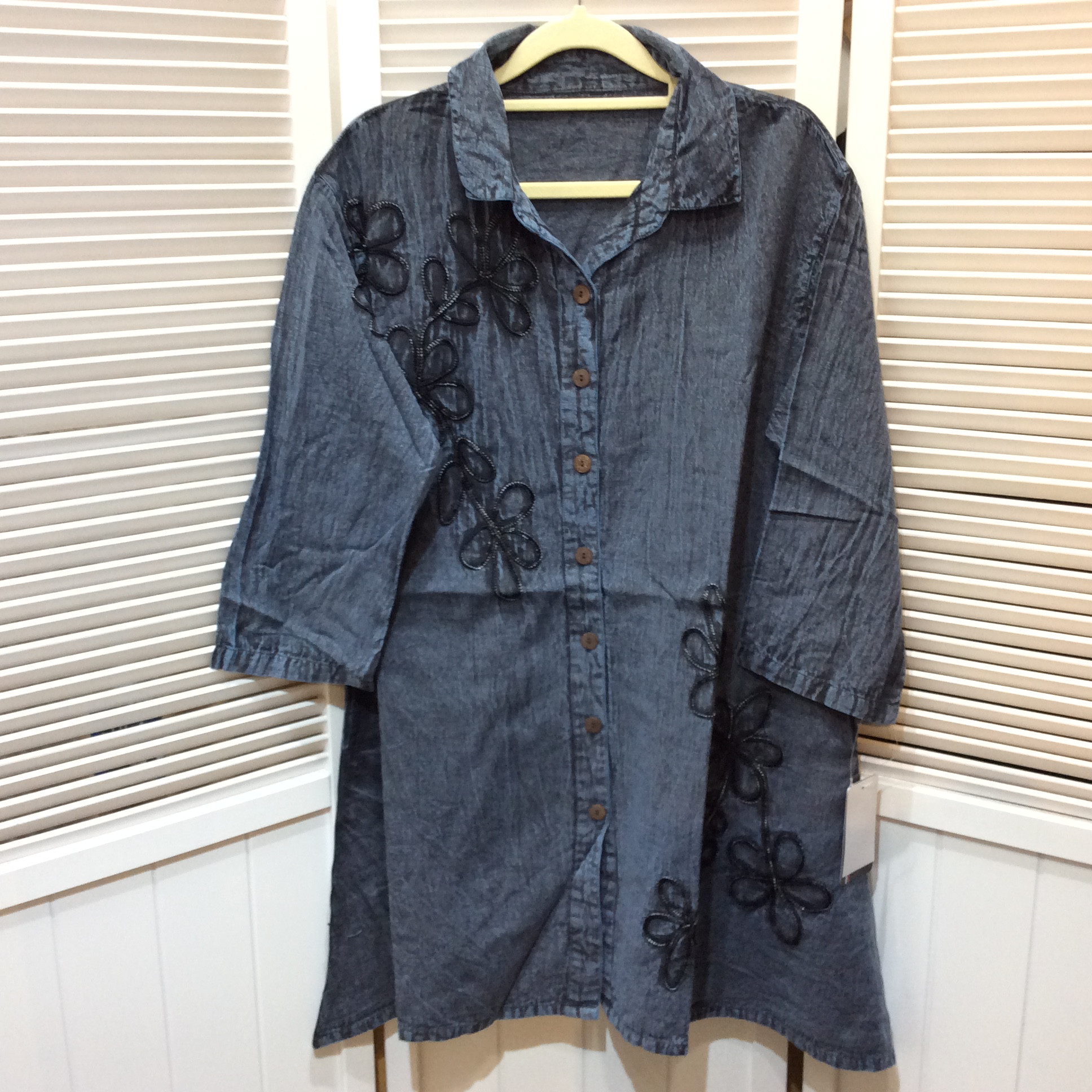 新品☆3s4you 麻混チュニックブラウス M~L ブルー