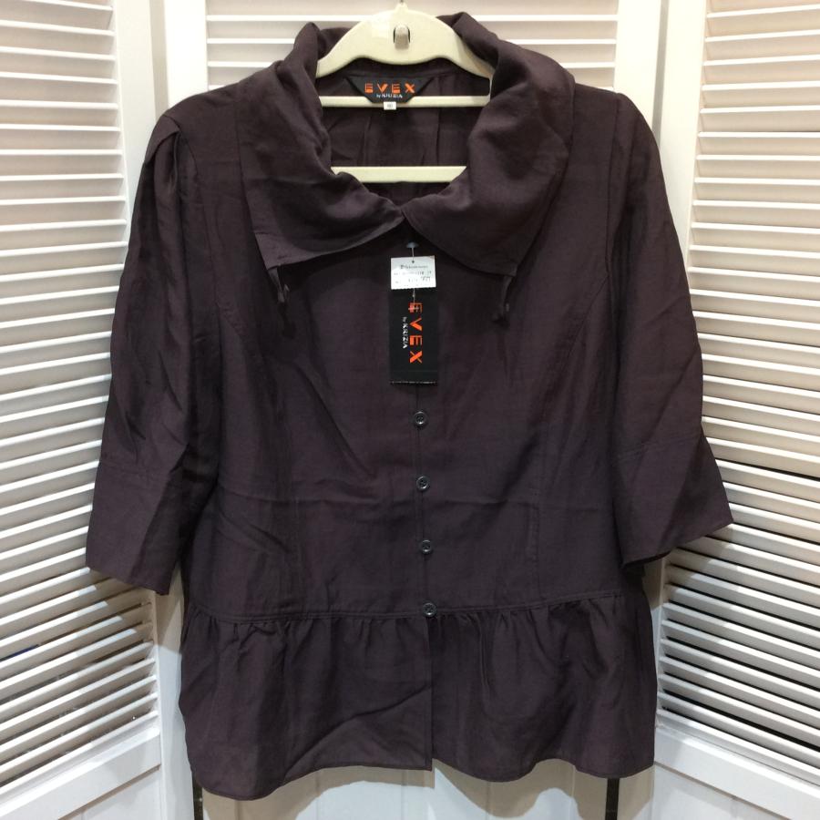 未使用☆EVEX by KRIZIA エヴェックス バイ クリツィア デザインシャツ ブラウス 46 パープル系 三陽商会