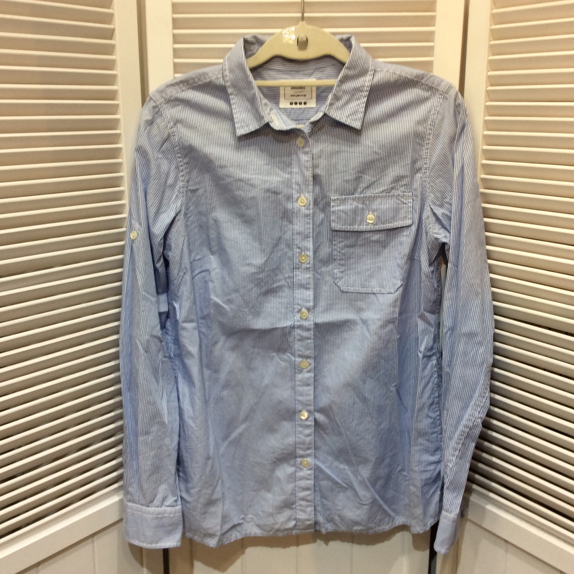 PLST プラステ 長袖ブラウス 2 水色ストライプ