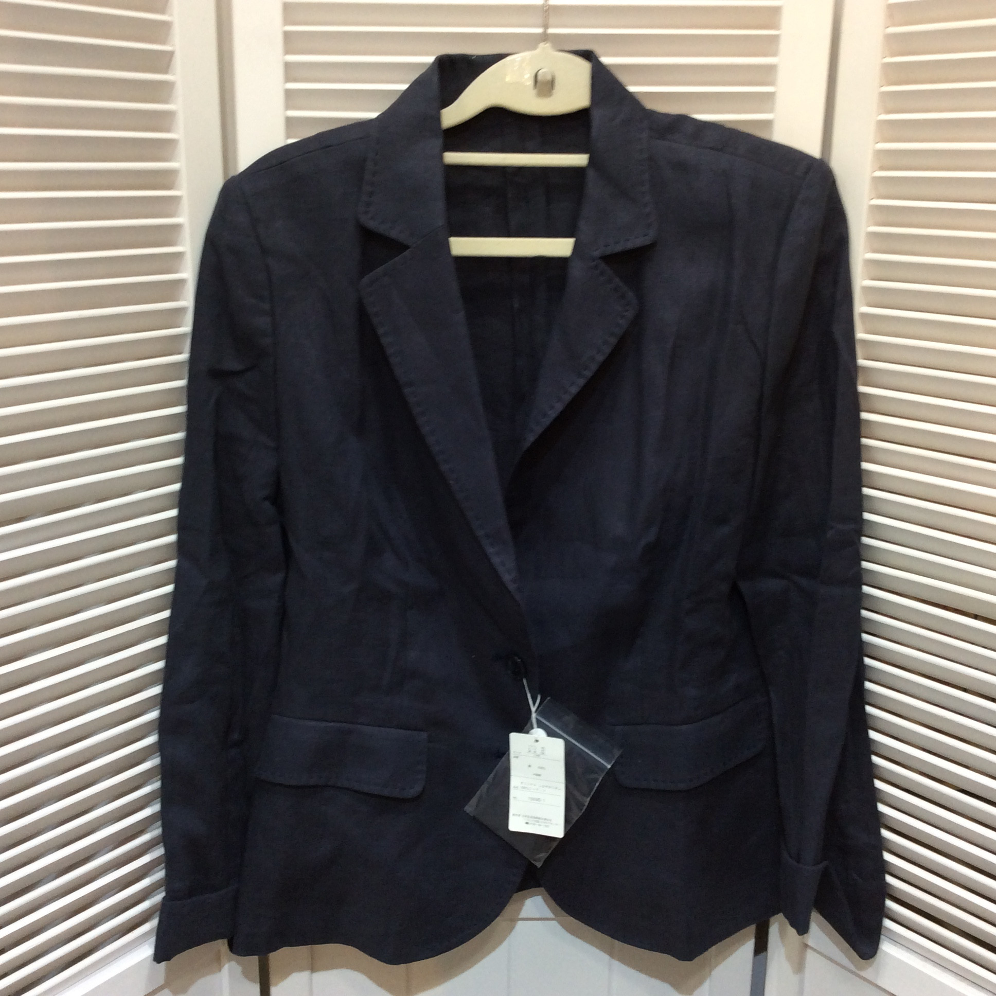 未使用☆しなやかリネン100%ジャケット 11号 ネイビー 麻