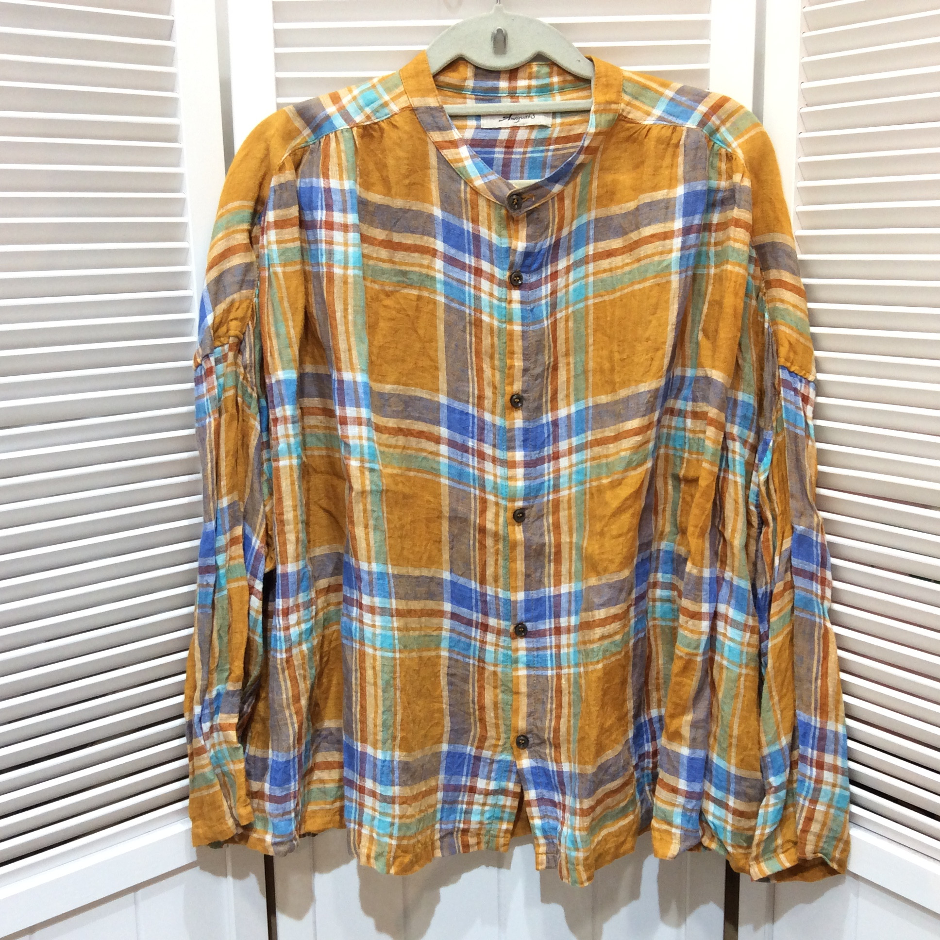 麻  ラグラン袖ブラウス フリーサイズ   チェック柄