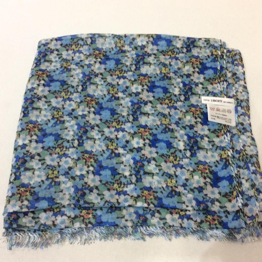 新品☆LIBERTY リバティ シルク×カシミヤ混 ストール ブルー系 花柄