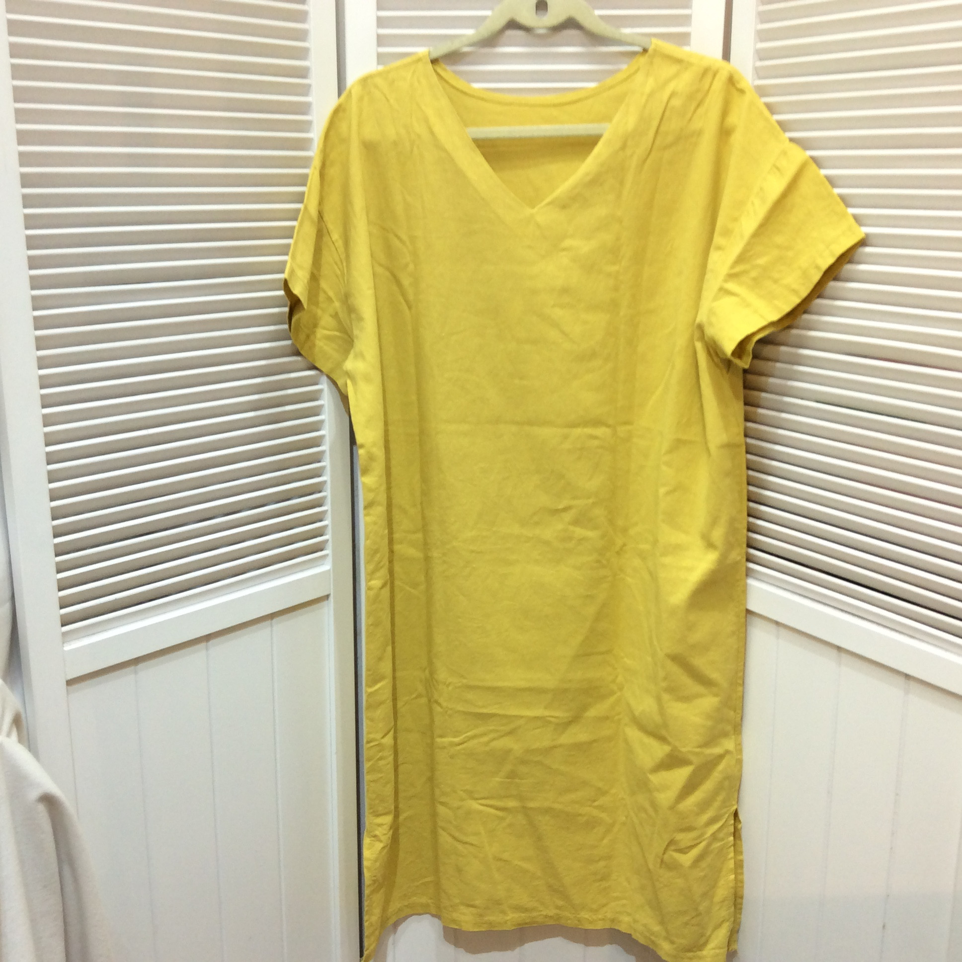 綿麻Vネック チュニックワンピース フリーサイズ   イエロー