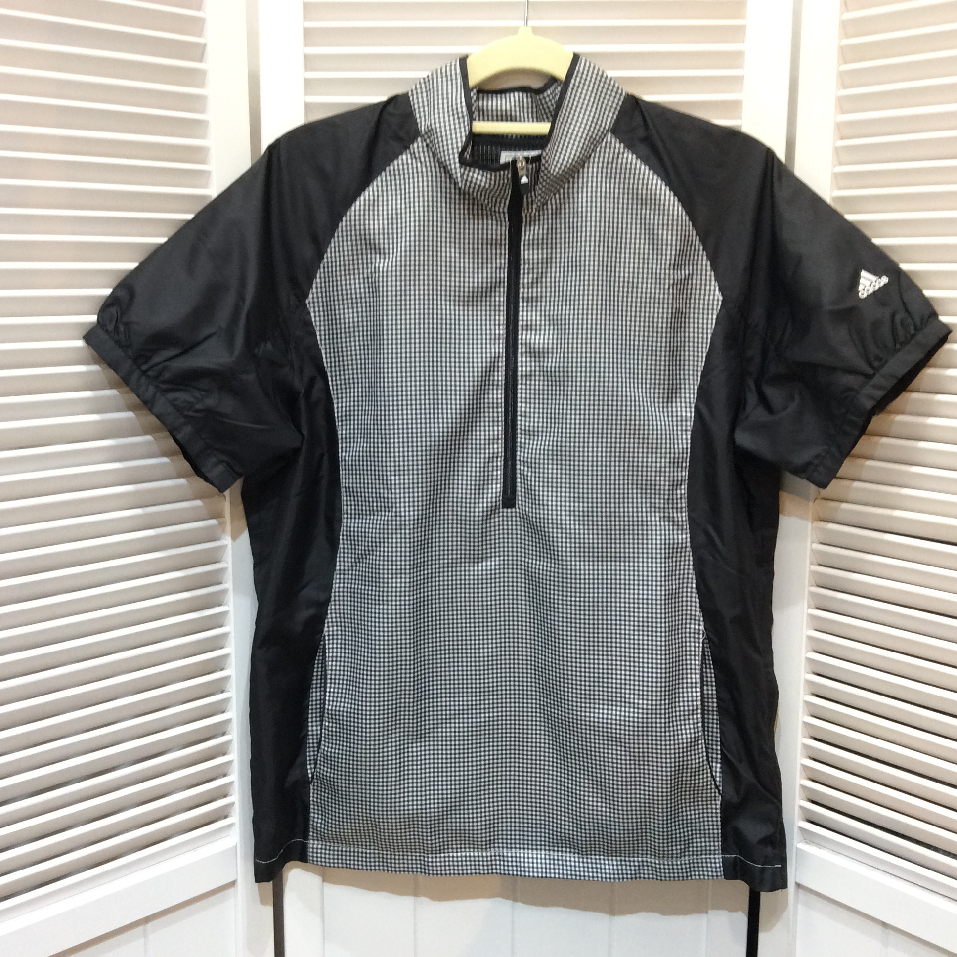 アディダス ナイロンハーフジップ  Lサイズ 黒／ギンガムチェック 美品