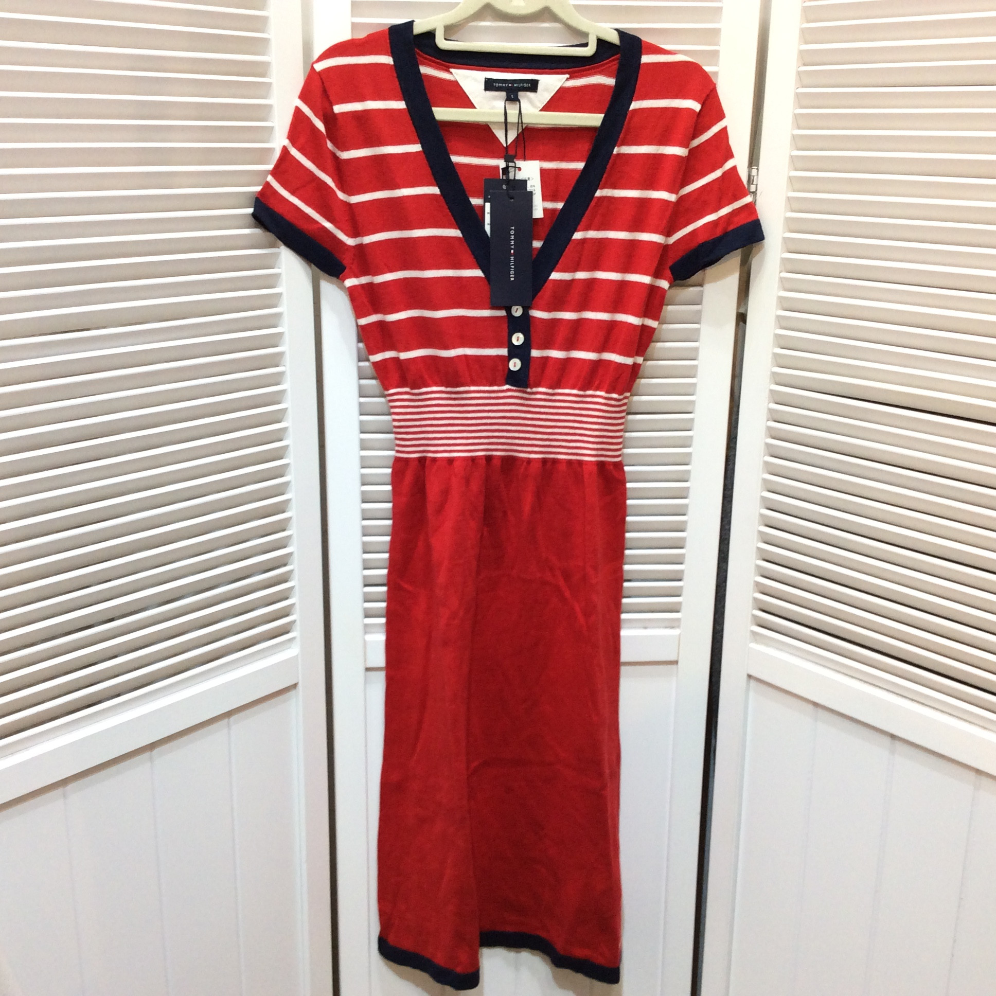 未使用☆TOMMY HILFIGER トミー ヒルフィガー シルク混 ワンピース S レッド