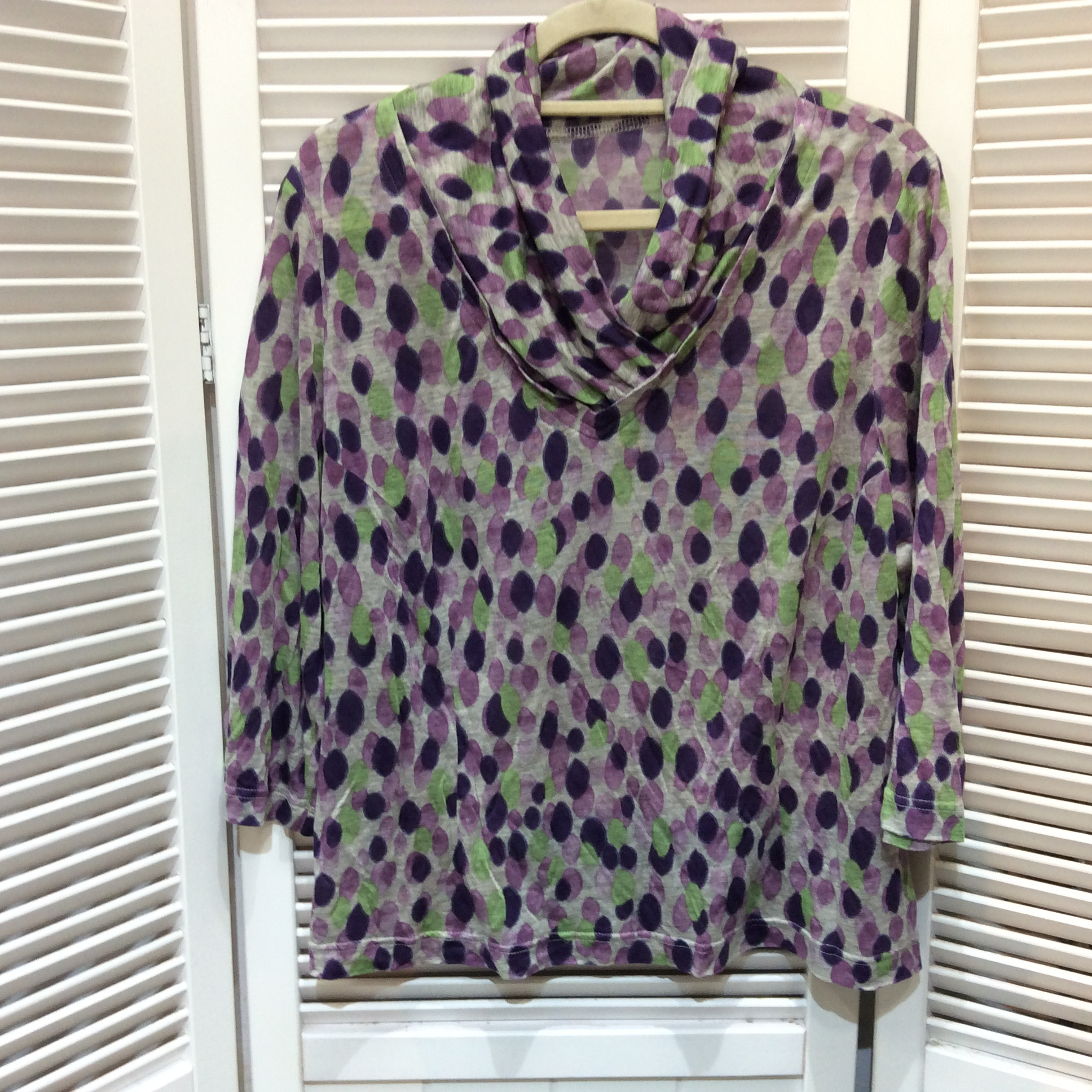 七分袖カットソー  サイズ42 パープル／柄